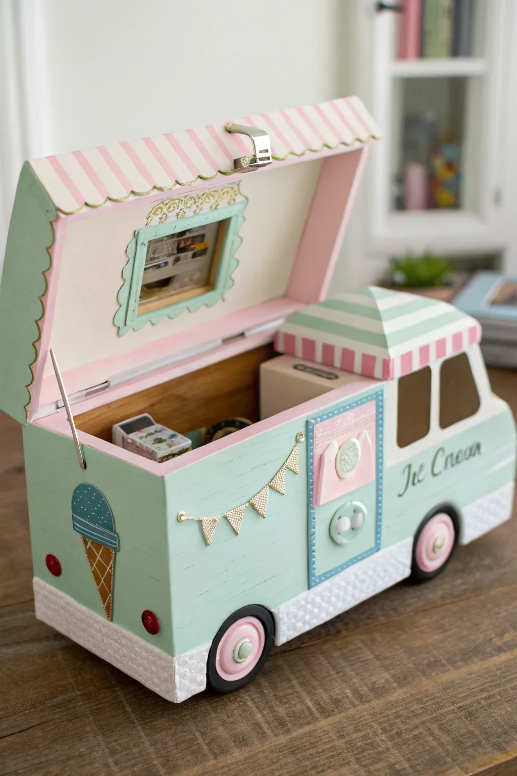 Charming Craftsmanship: A Miniature Ice Cream Truck Built from a Shoe Box