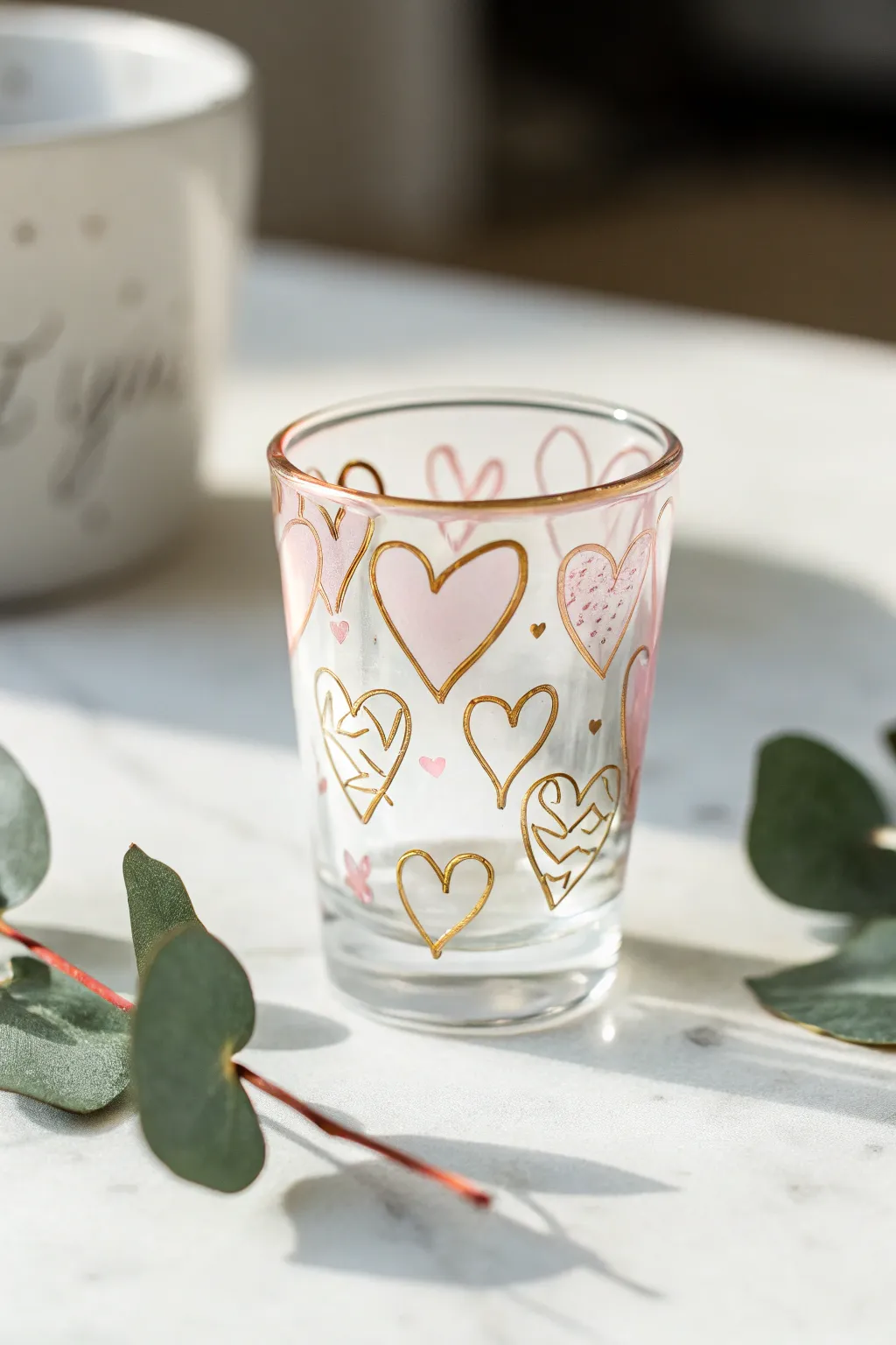 Celebrate love with playful heart designs on your glassware, perfect for any romantic occasion.