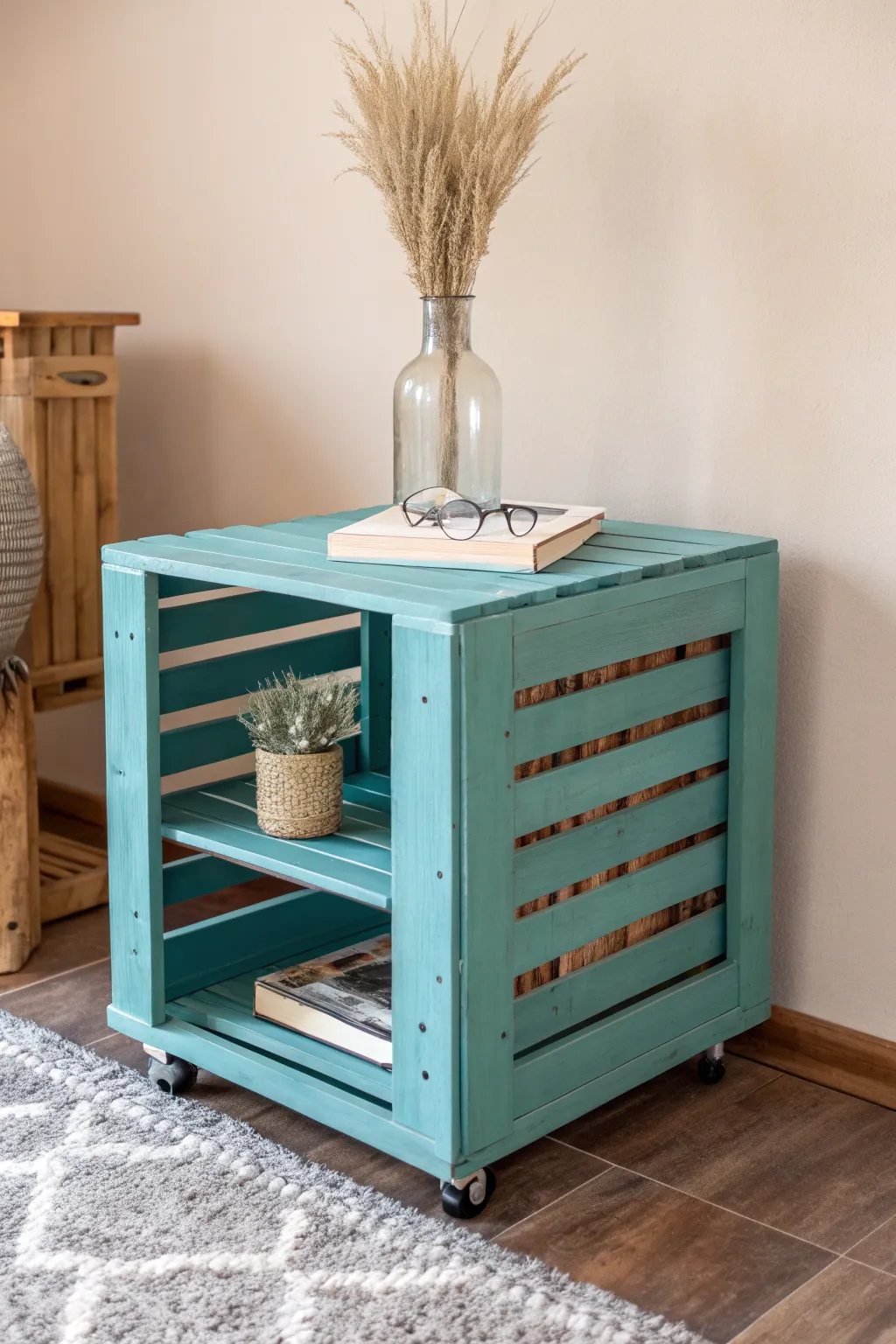 Elevate your space with this chic wine crate table—where minimalist design meets boho charm!