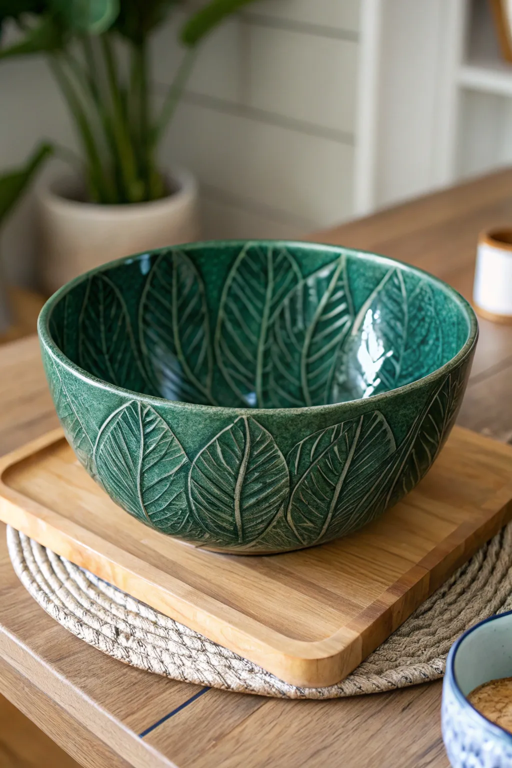 Transform your pottery with nature's elegance: a leafy pattern bowl that brings the outdoors in.