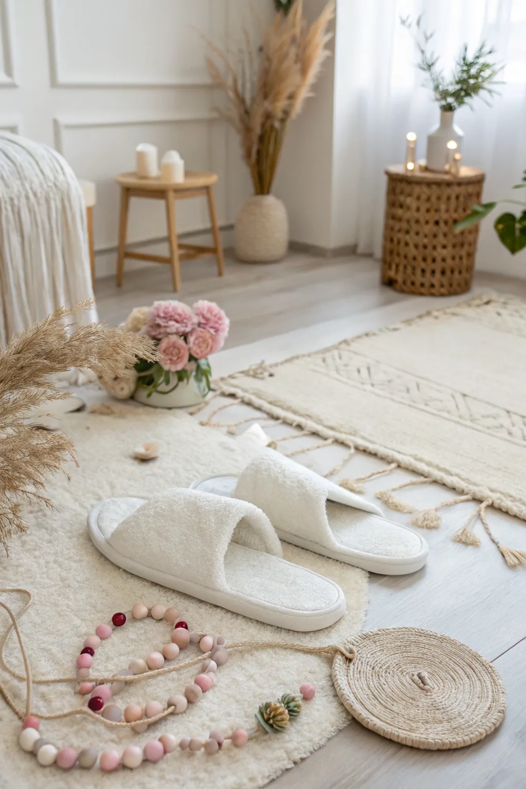 Create your perfect cozy night in with a personalized touch: decorate your own slippers with natural beauty and boho flair.