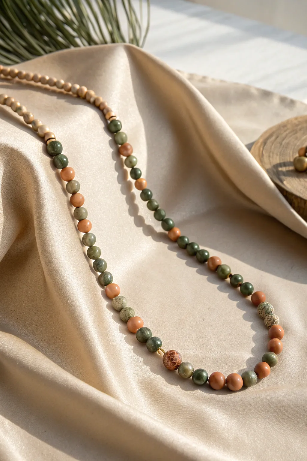 Embrace serenity with this earthy-toned bead necklace, perfect for a boho-chic touch.