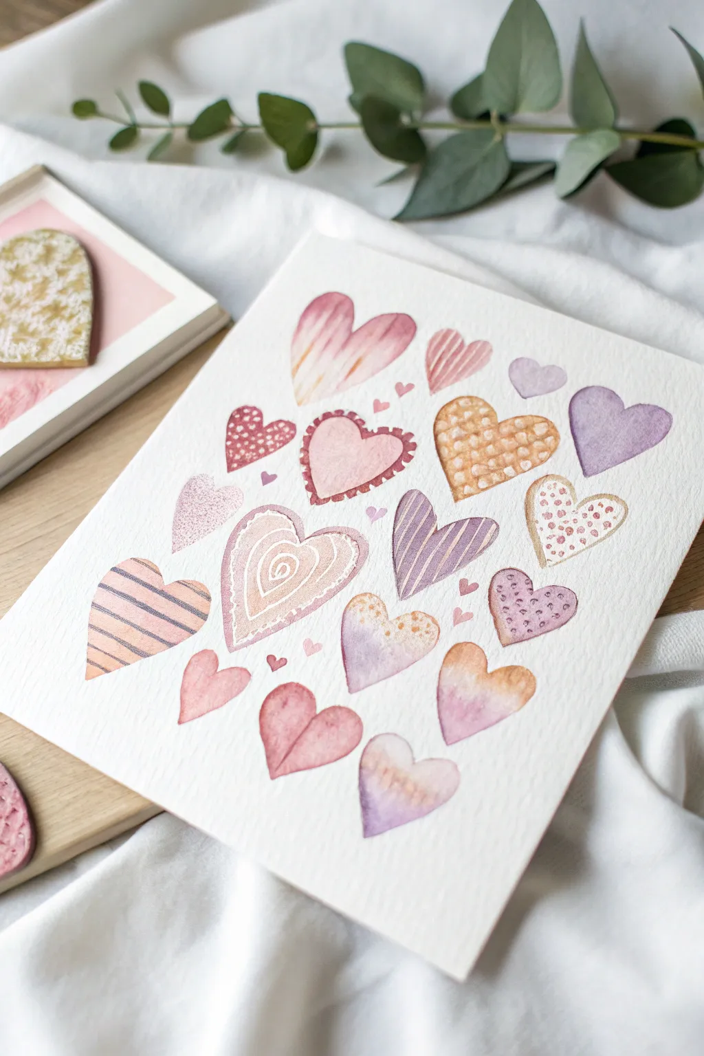 Embrace warmth with delicate watercolor hearts, where simplicity meets heartfelt artistry.