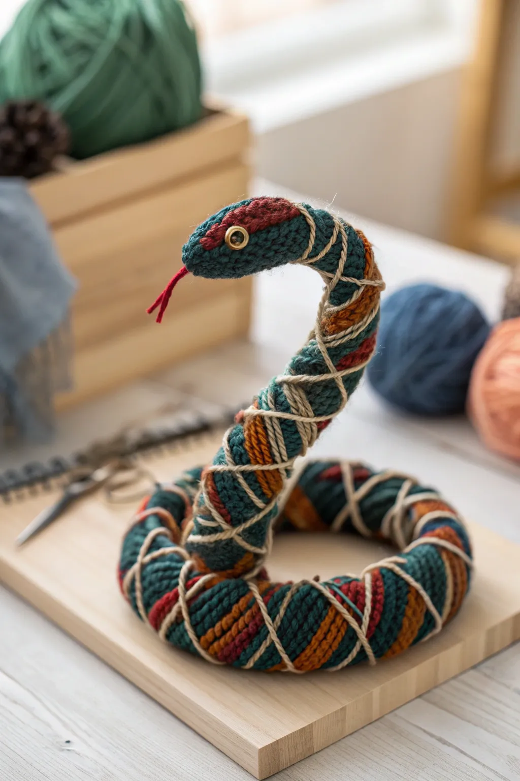 Transform leftover yarn into a striking piece of art with this minimalist yet bold yarn snake.