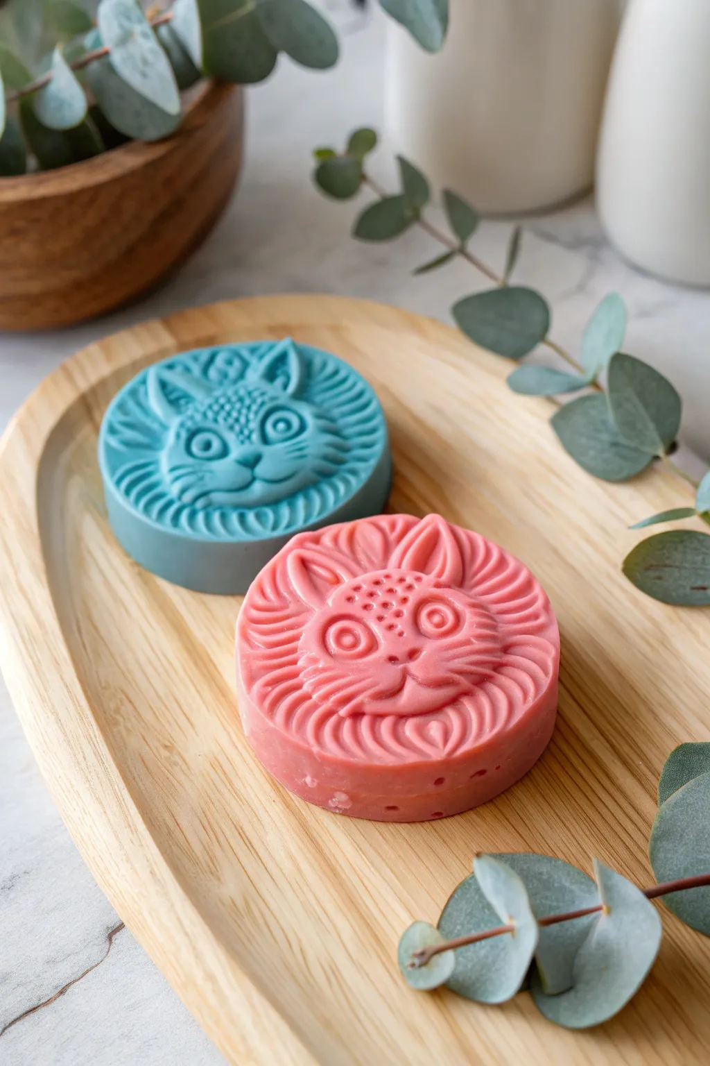 Unleash creativity with charming soap carvings that bring playful animal faces to life!