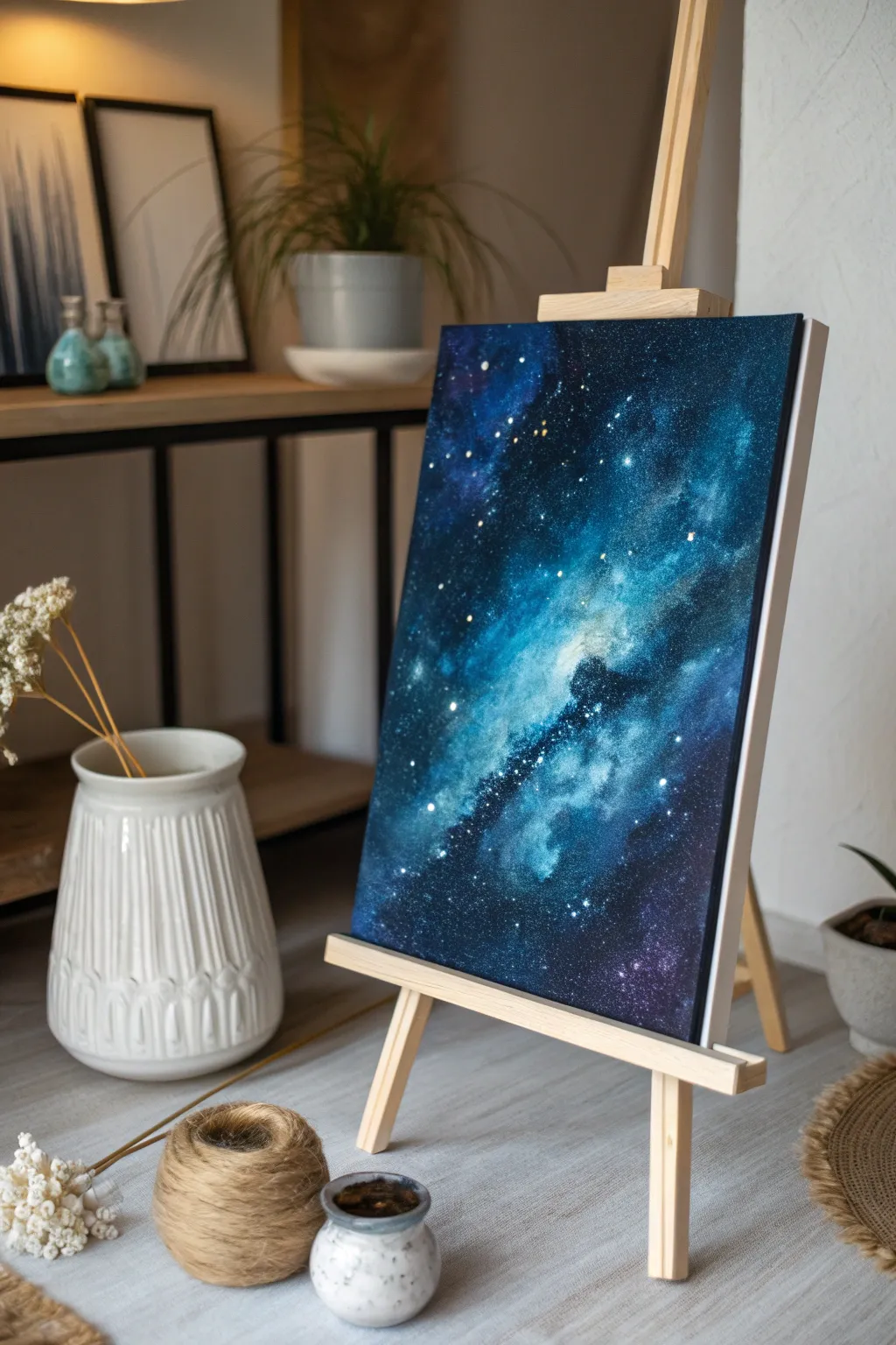 Dive into the cosmos with this minimalist space-inspired canvas, where deep hues and natural beauty meet bold craftsmanship.