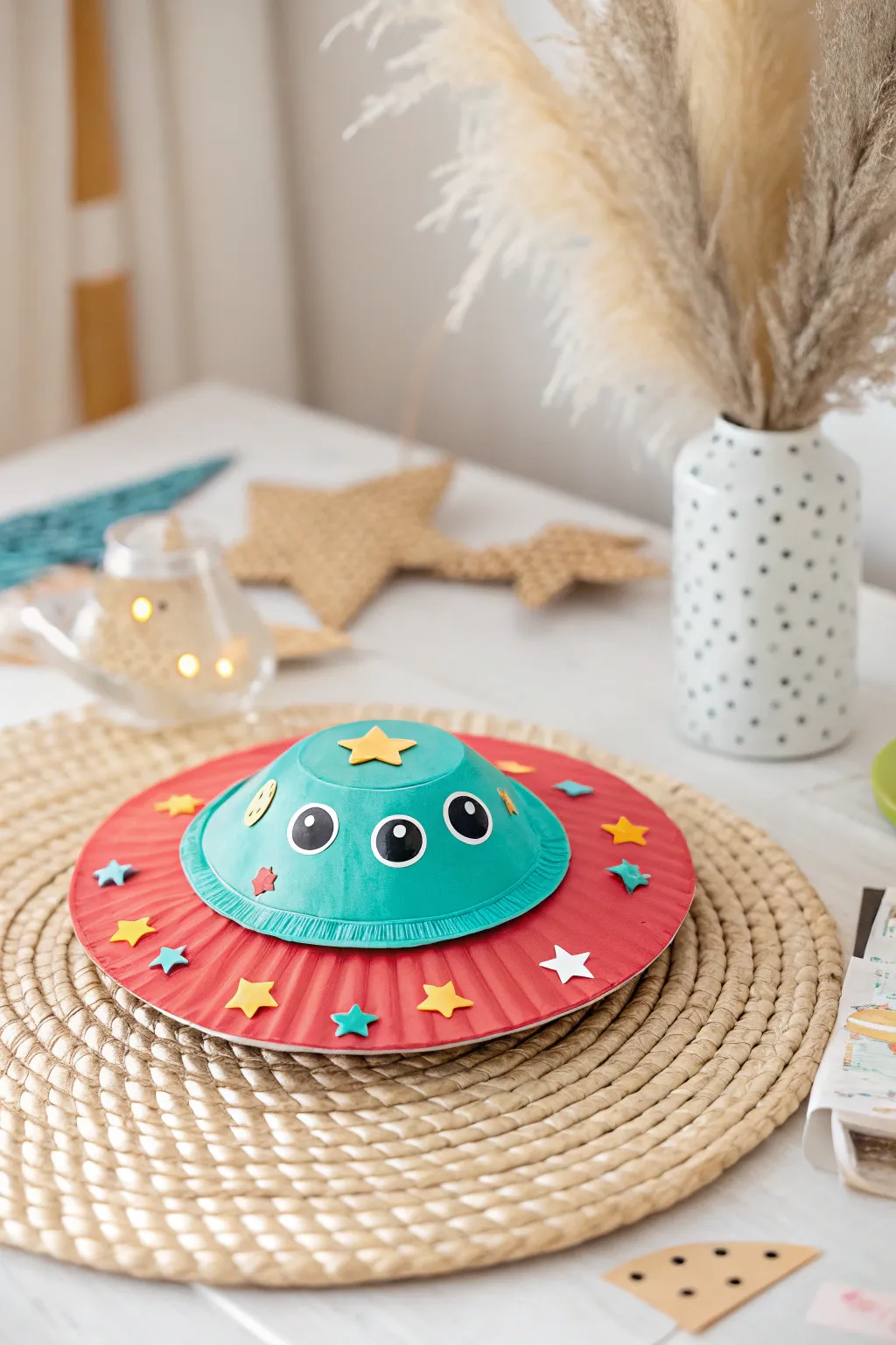 Unleash creativity with a DIY UFO that blends minimalist elegance and playful colors.