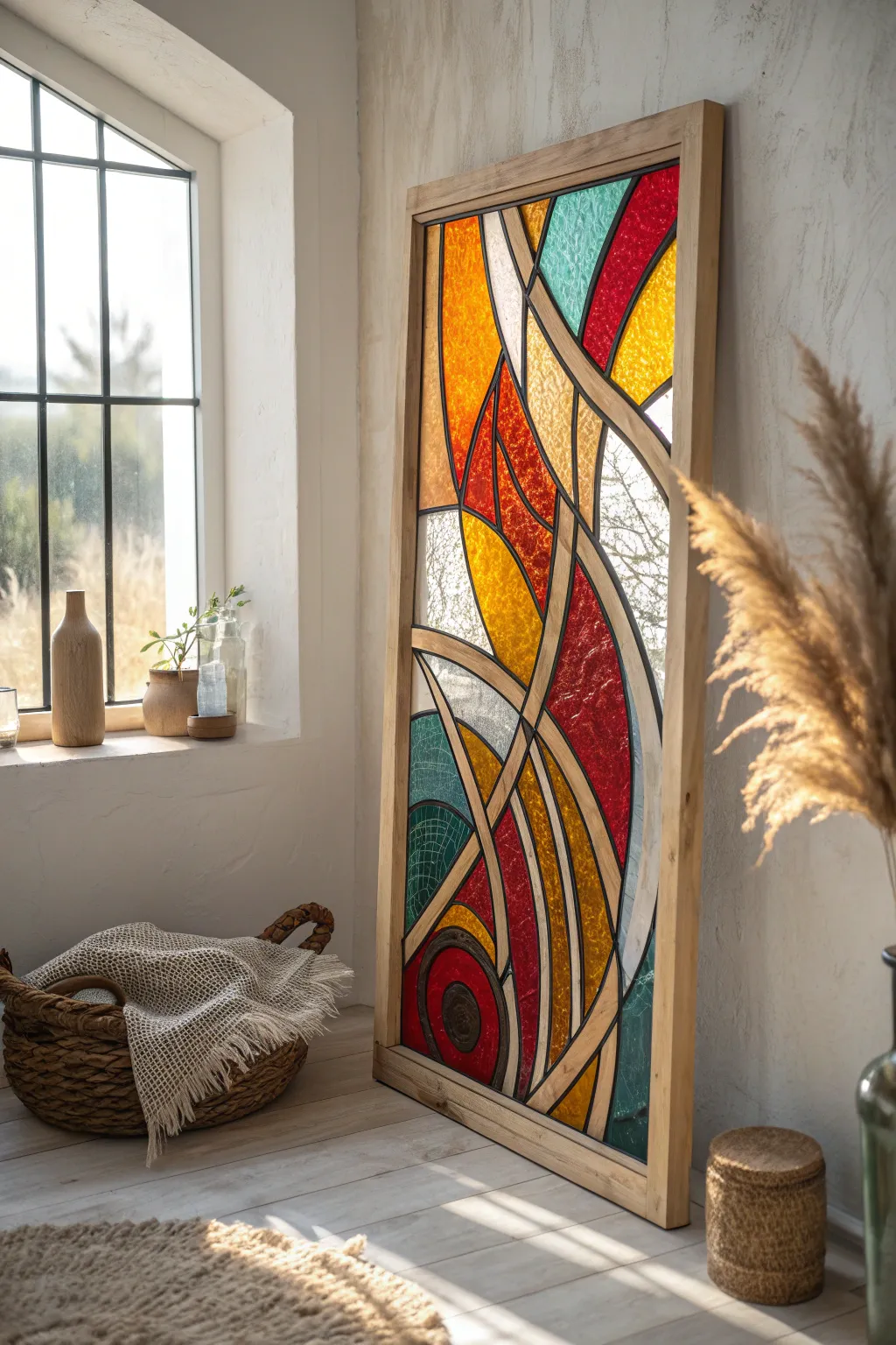 Embrace the beauty of abstract allure with vibrant stained glass art that transforms any space into a masterpiece.