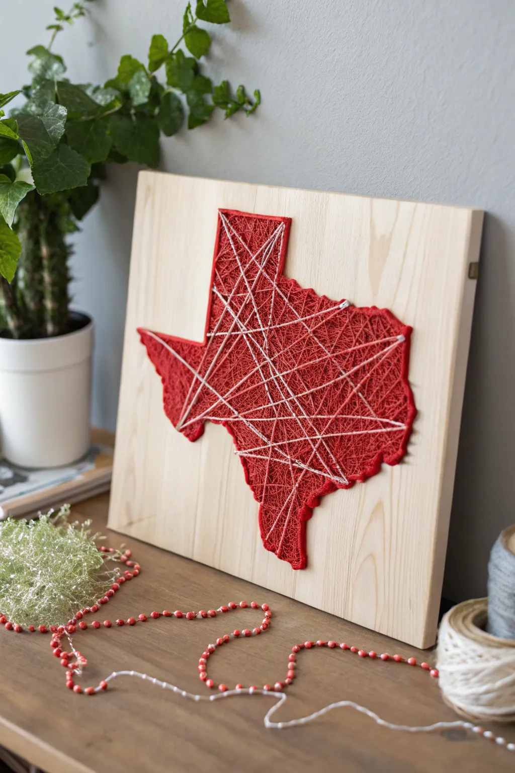 Explore your journey with this beautifully crafted string art map of Texas, where every string tells a story.