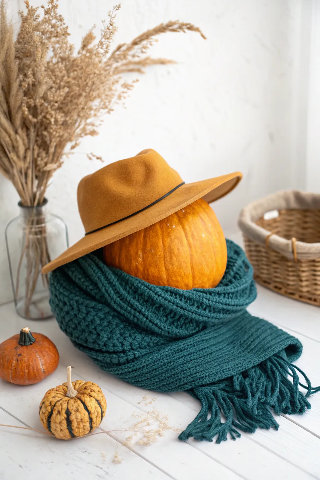 When pumpkins go undercover! 🎃🍂 Dress your pumpkin in chic autumn attire for a whimsical twist on fall decor.