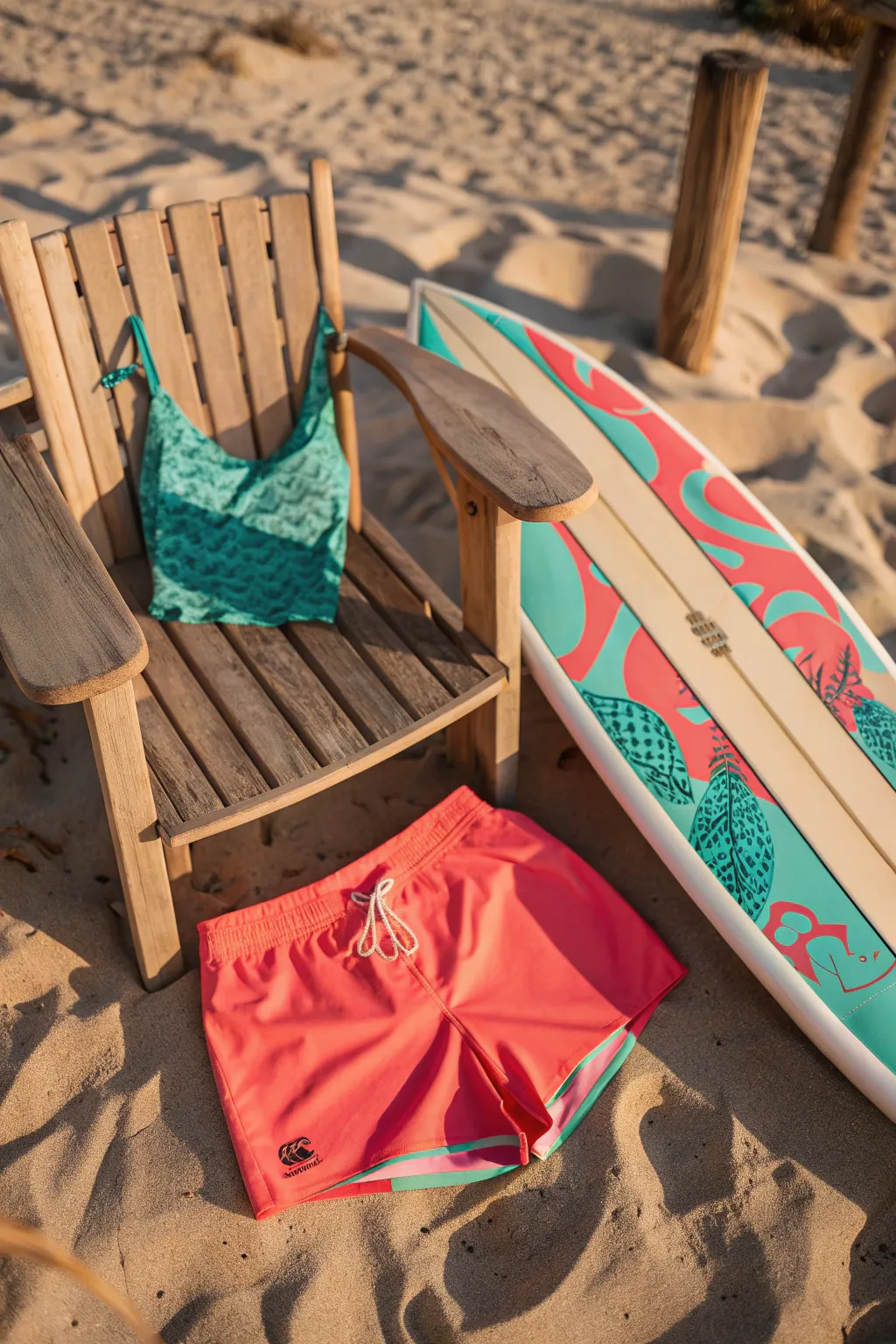 Ride the waves in style with our sunkissed surfer girl look, where bold colors meet minimalist design.