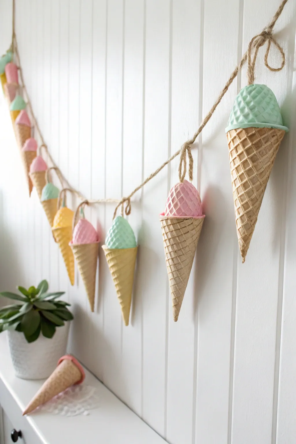 Add a touch of summer sweetness to your decor with this charming ice cream cone garland.