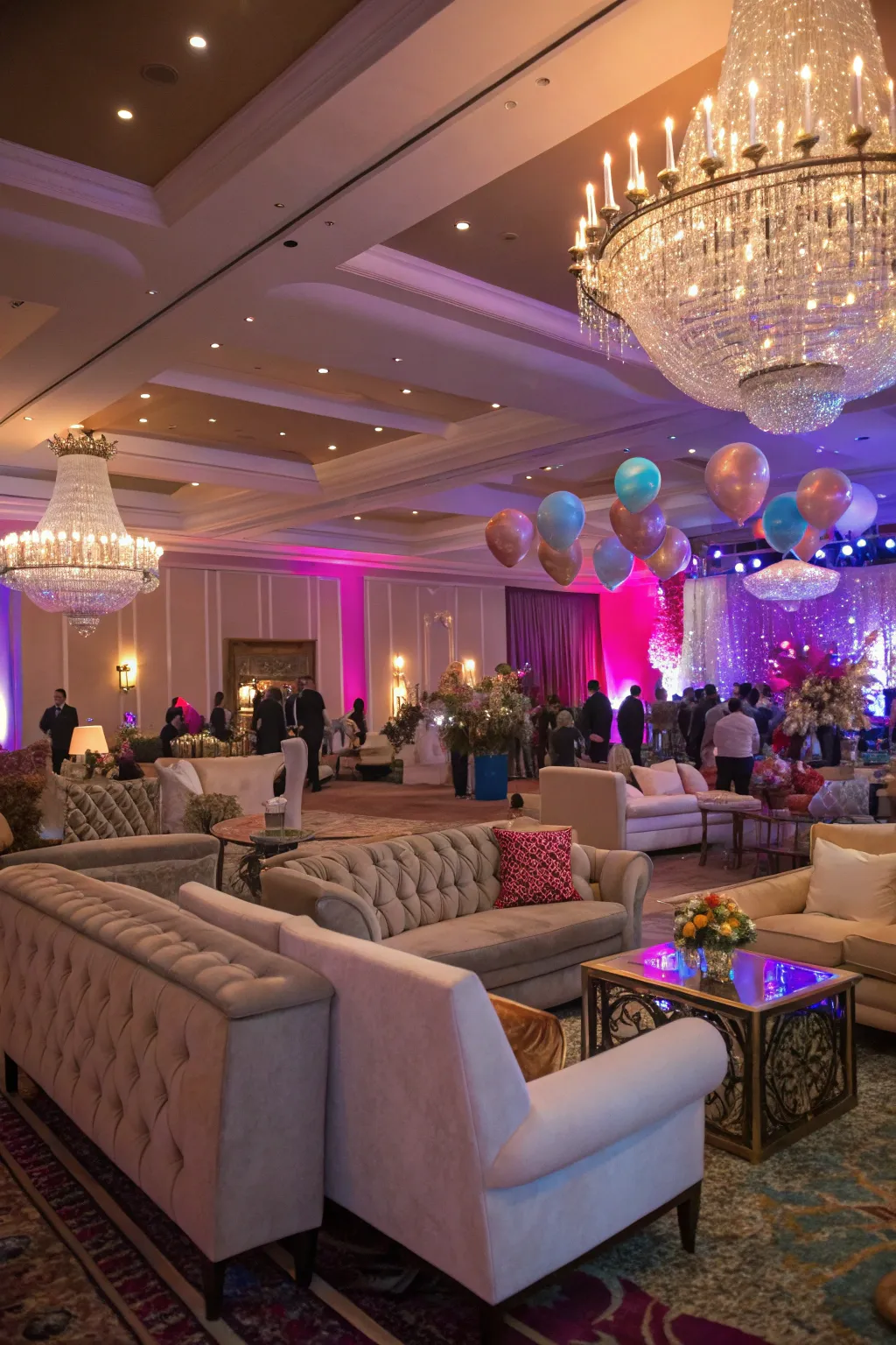 A luxe lounge area with plush seating invites guests to unwind in style.