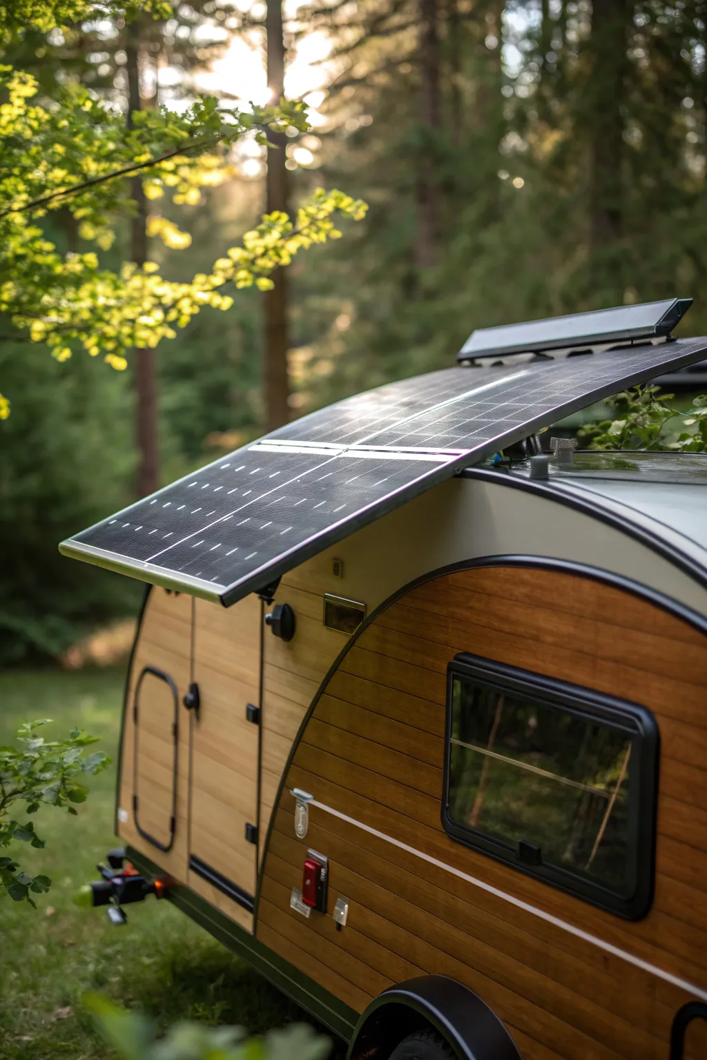 Harness the sun's power in style with this eco-friendly teardrop camper innovation.