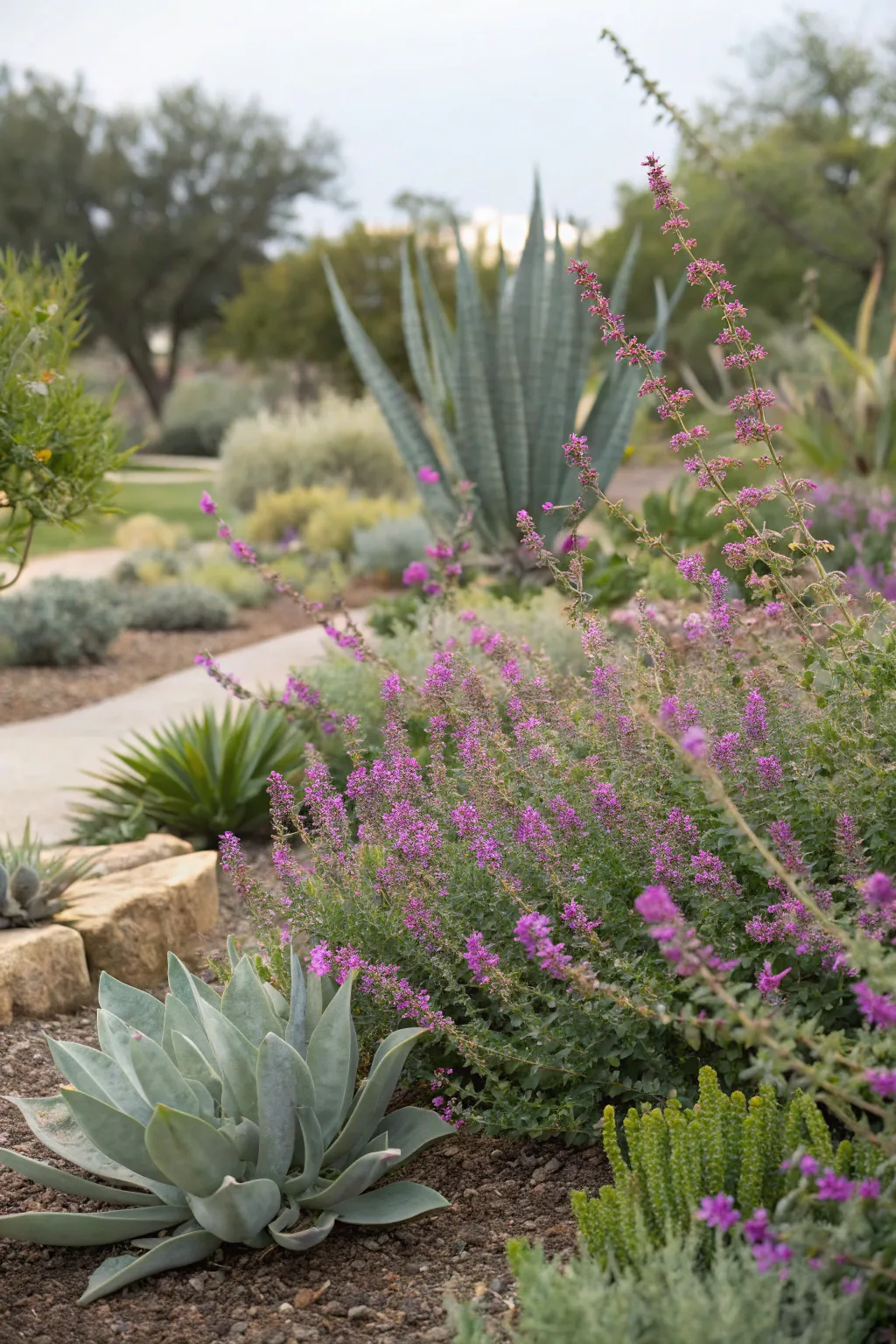 Texas sage beautifully paired with succulents.