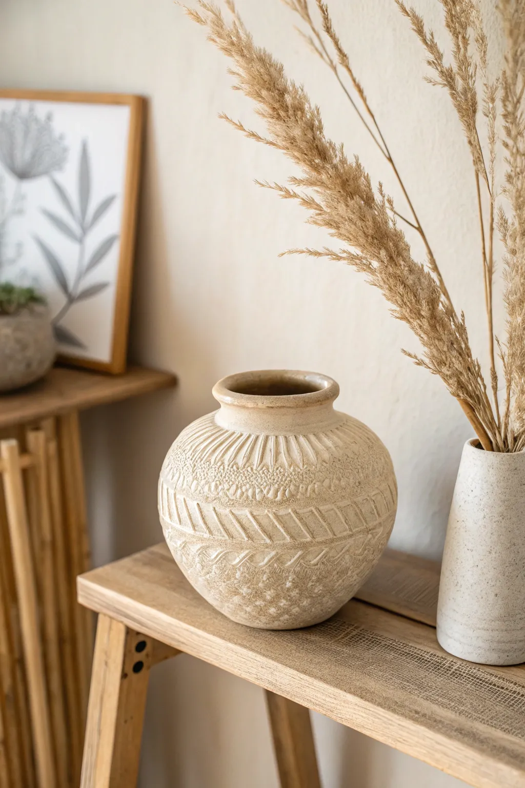 Elevate your decor with a faux ceramic clay pot, blending minimalist elegance with artisanal charm.