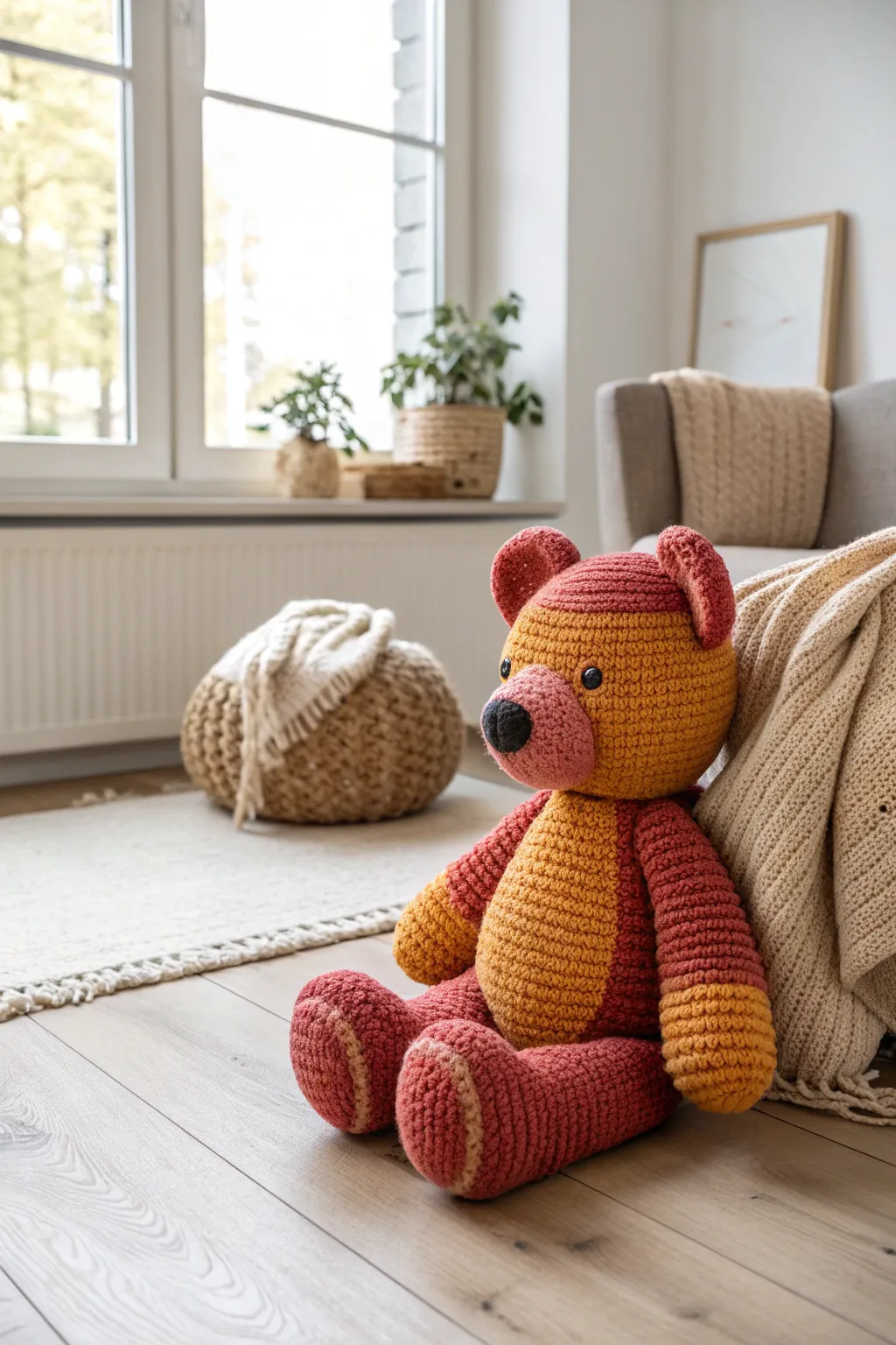 Crafted with love, this oversized amigurumi teddy bear is the perfect cuddle companion, blending playful charm with minimalist elegance.