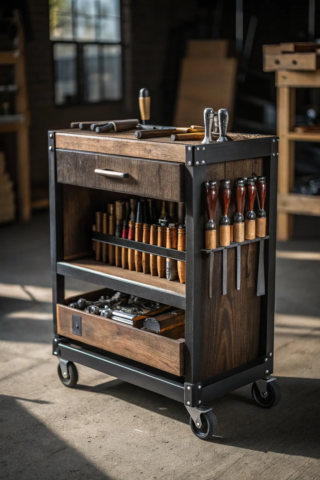 Elevate your workshop organization with a versatile rolling cart—where craftsmanship meets convenience.