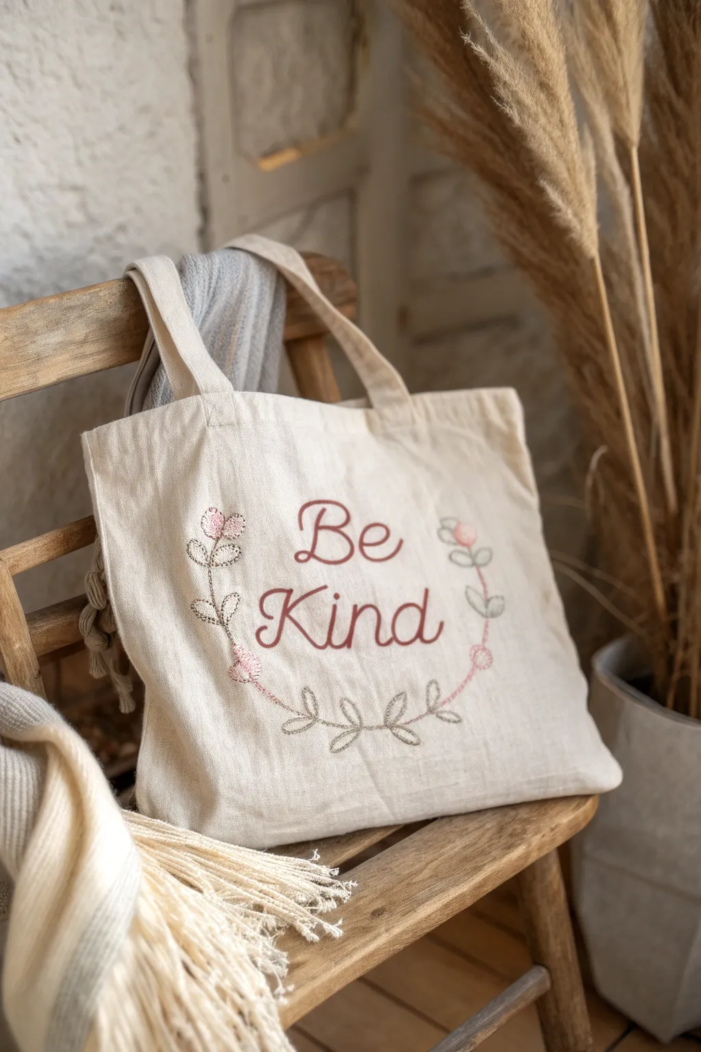 Carry kindness wherever you go with this charmingly embroidered tote.