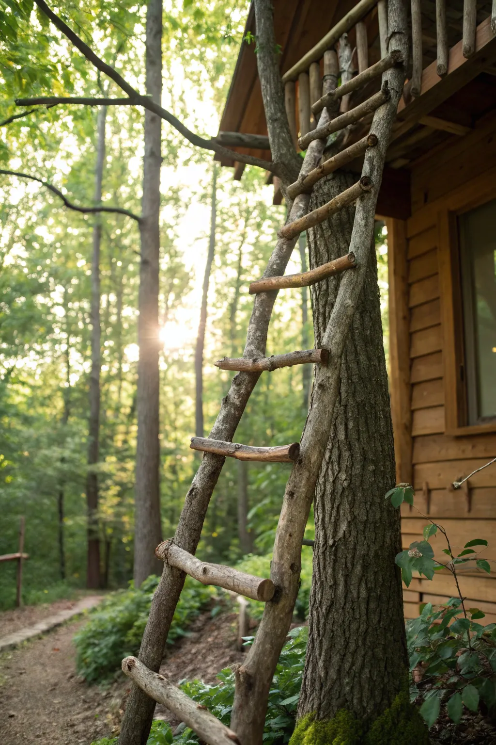 Step into a storybook world with this handcrafted twig ladder, perfect for your woodland retreat.