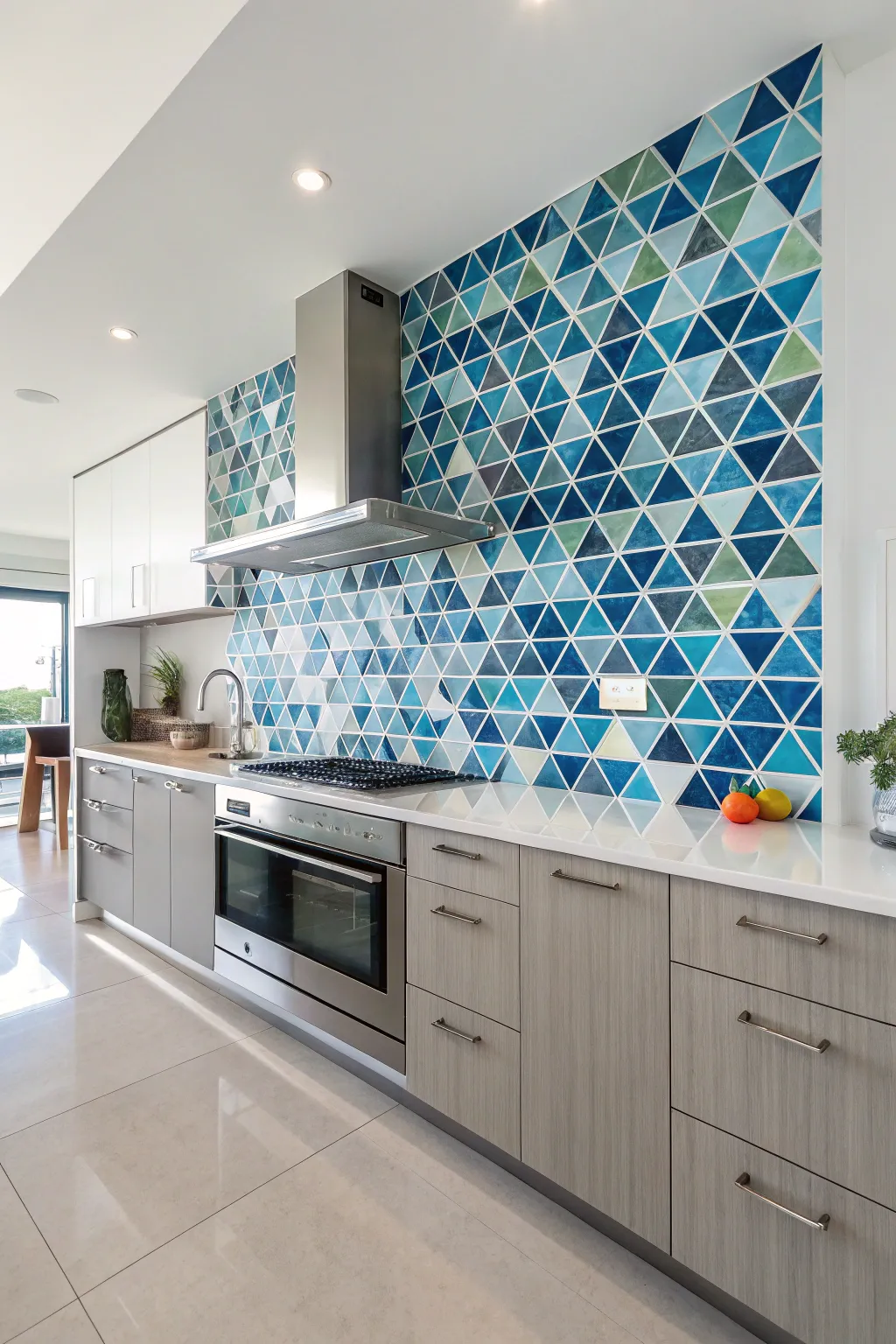Triangle mosaics add stunning texture and visual interest.