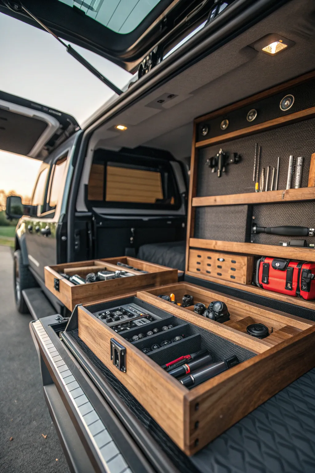Master the art of organization with custom-built dividers in your truck cap.