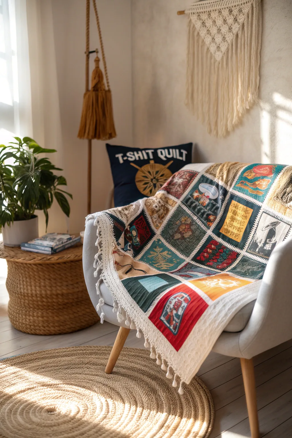 Wrap yourself in memories with this stunning T-shirt quilt, a perfect blend of nostalgia and minimalist design.