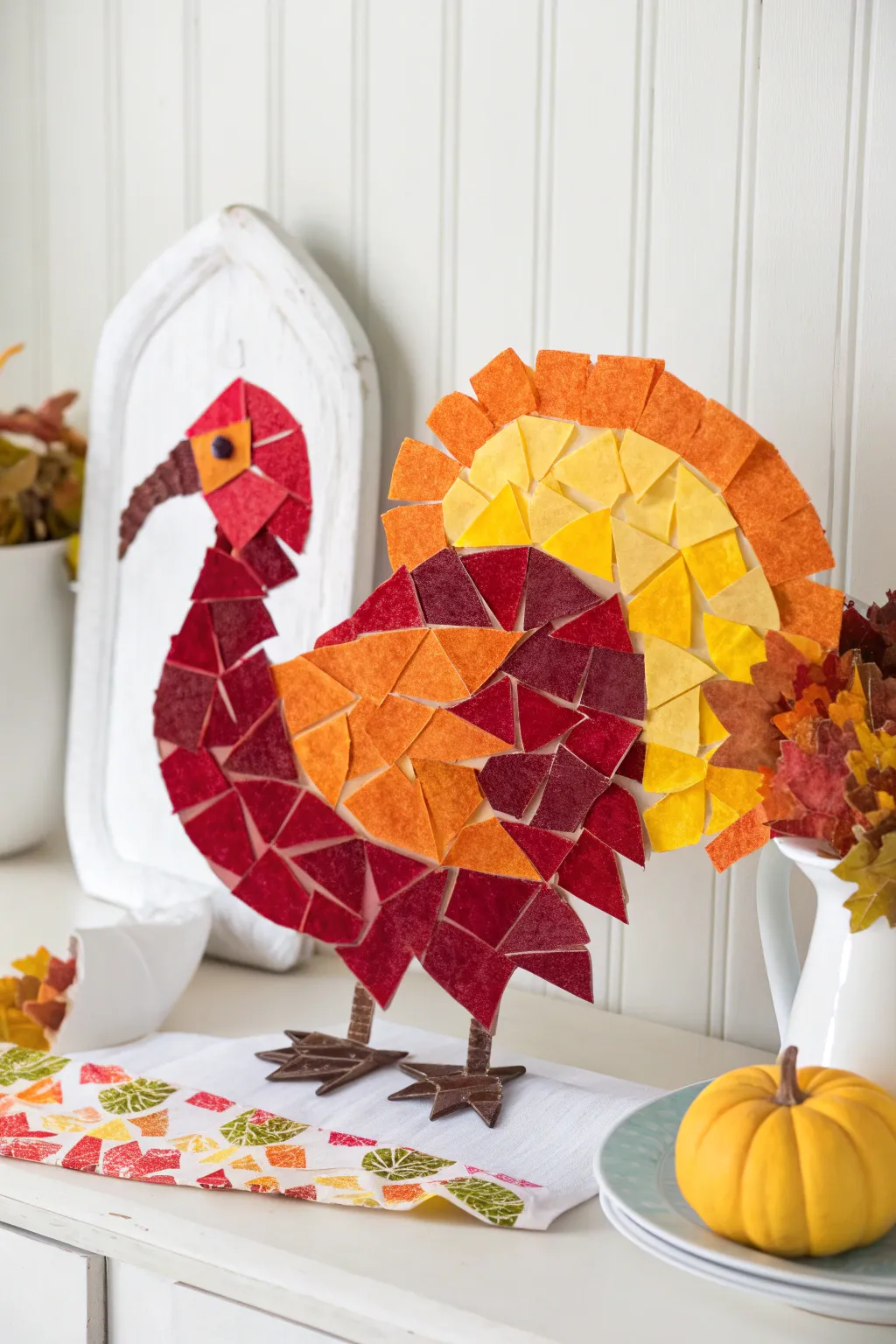 Unleash your inner artist with this vibrant mosaic tissue paper turkey, a perfect blend of bold colors and minimalist elegance.