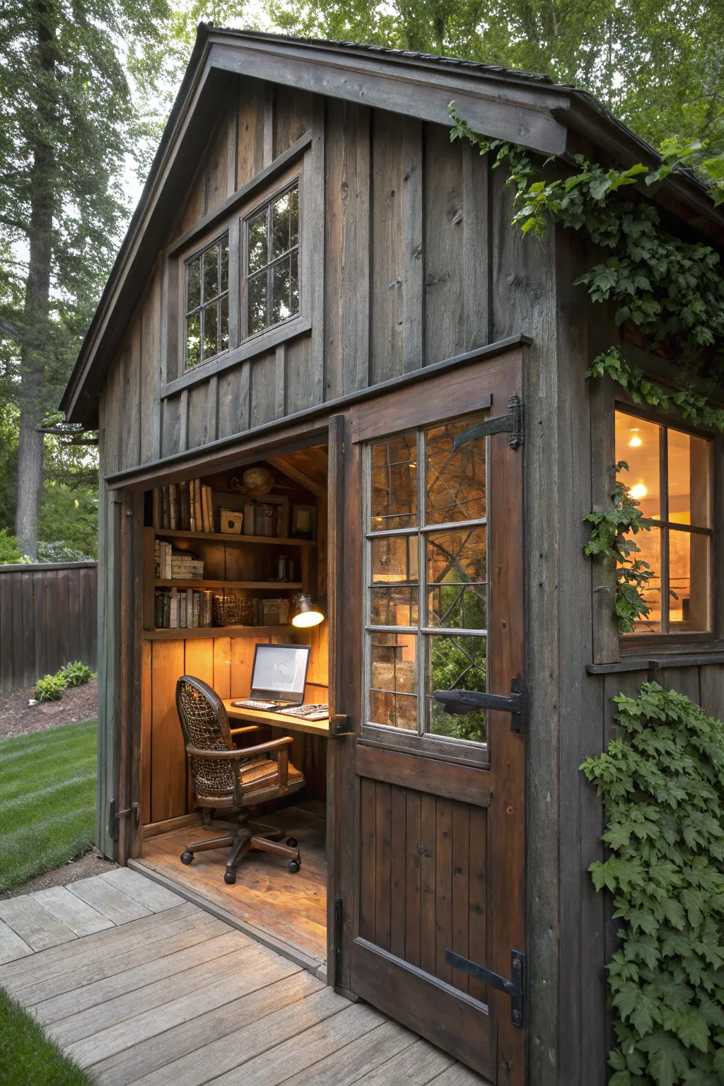 Discover tranquility in your own backyard with a bespoke two-story shed office.