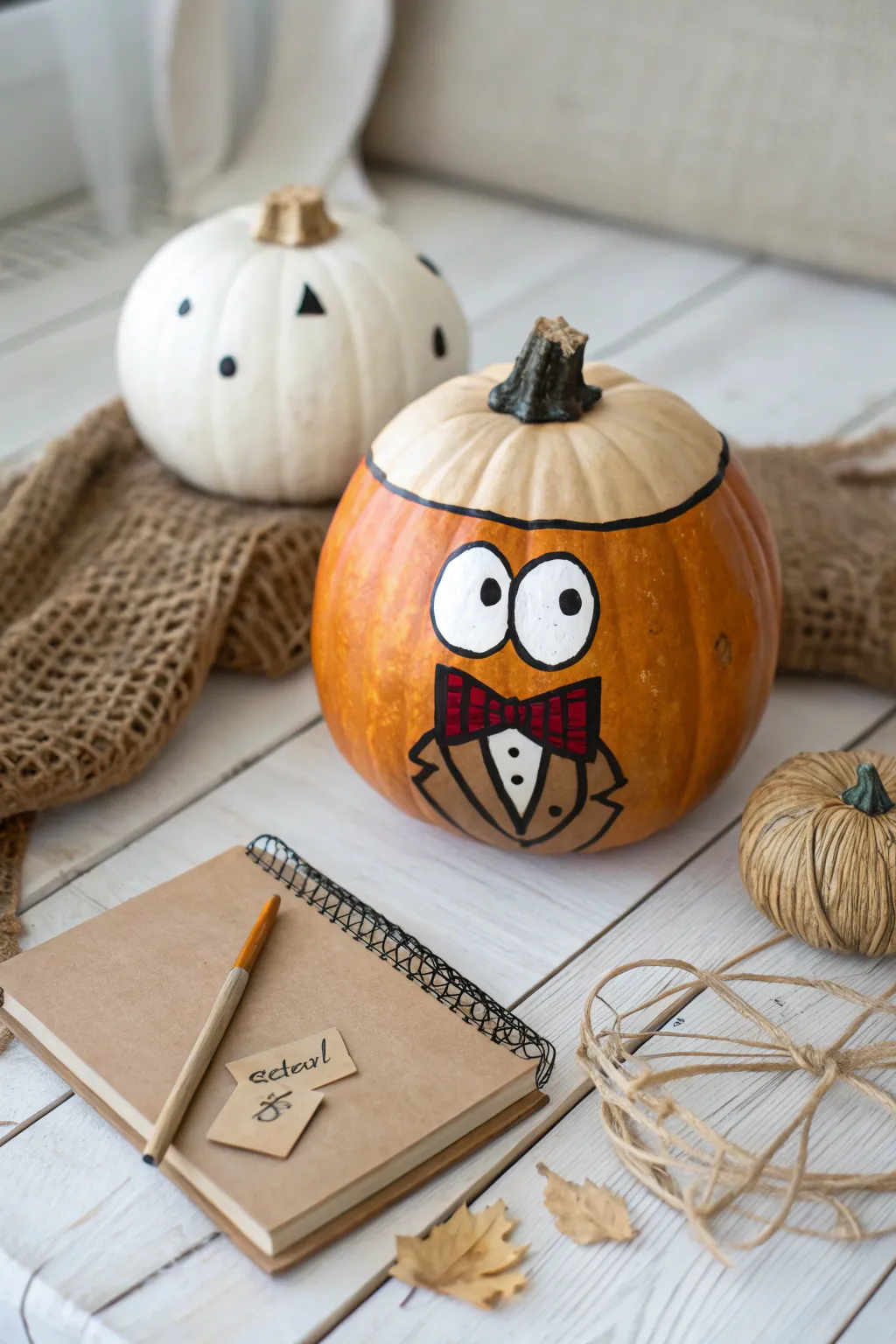 Celebrate the unsung hero of mystery novels with this charming detective's sidekick pumpkin, complete with a bowtie and a touch of intrigue.