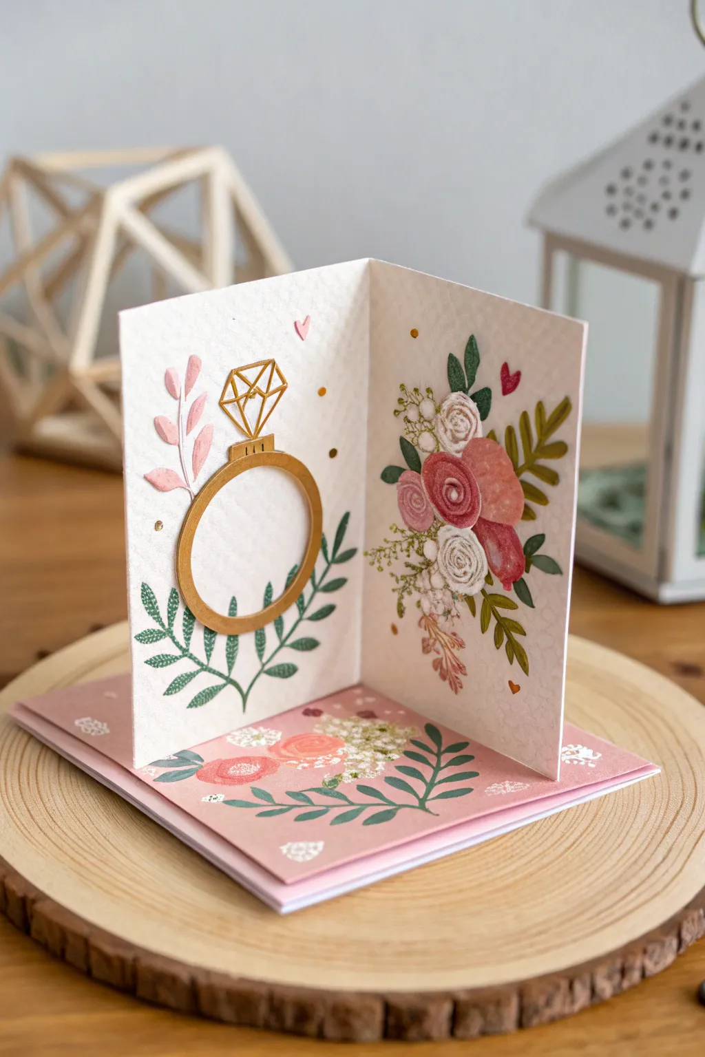 Elevate your announcements with a touch of elegance: the ring-shaped pop-up easel card.