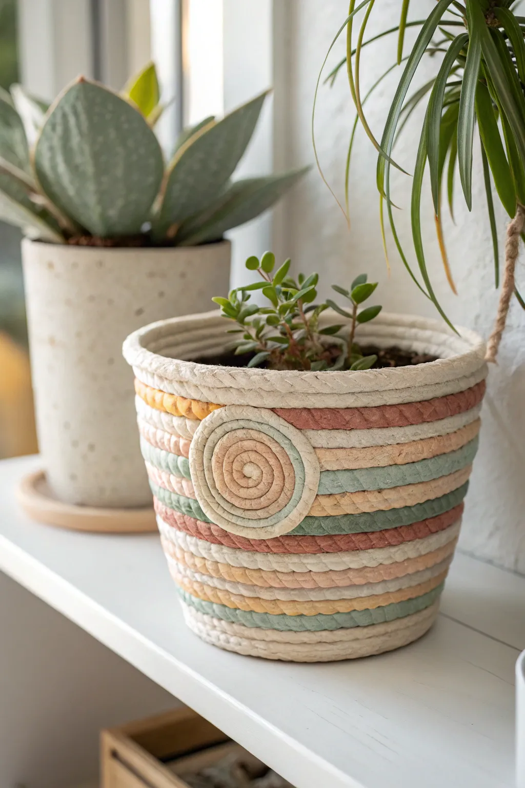 Elevate your space with the artistry of coiled clay: a perfect blend of minimalism and boho elegance.