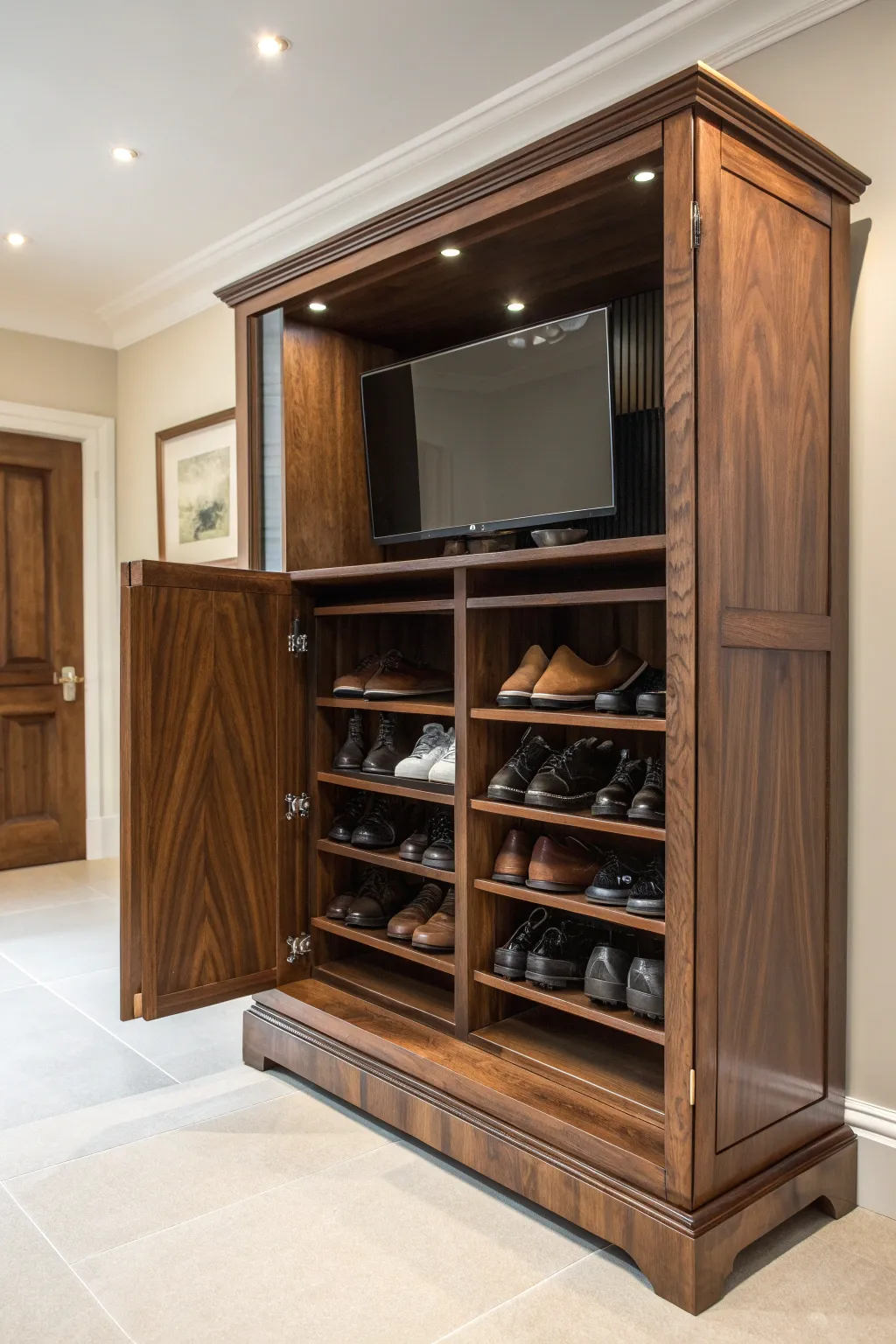 Elevate your entryway with this expertly crafted shoe storage solution!