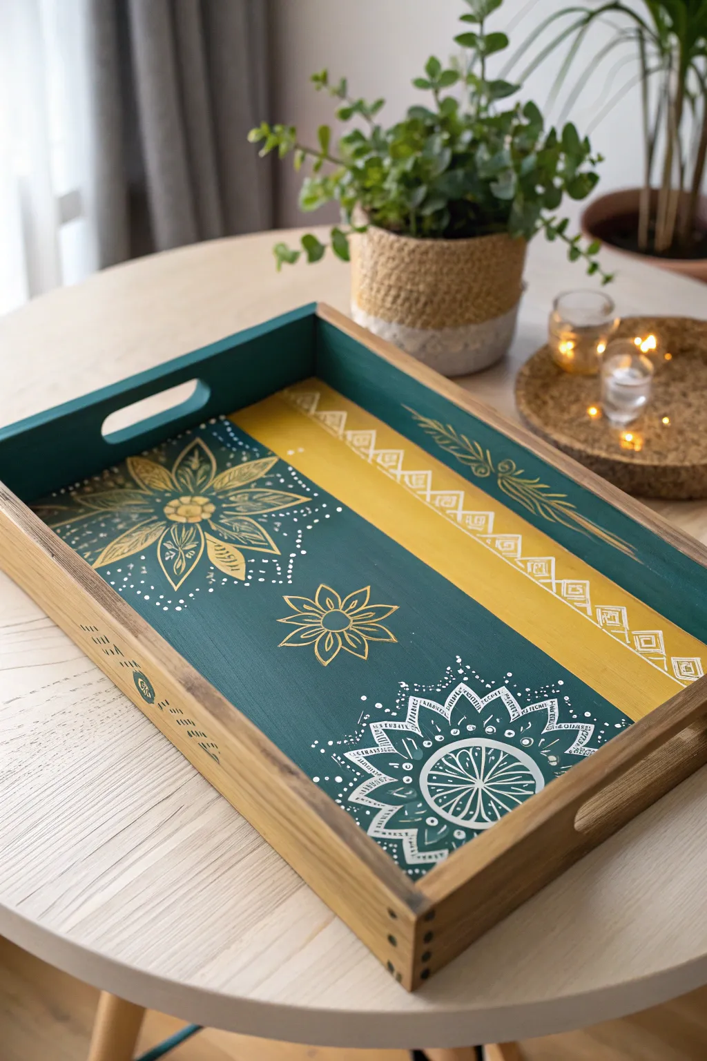 Transform old trays into stunning decor pieces with vibrant colors and minimalist patterns.