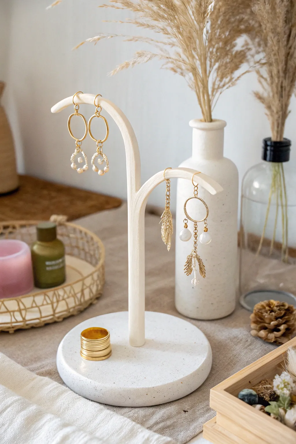 Elevate your accessories with a chic, upcycled jewelry stand that blends minimalist elegance with boho charm.
