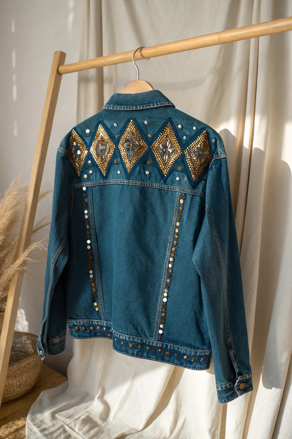 Transform your style with a touch of magic: Upcycled denim meets dazzling sequins for a chic and sustainable look.