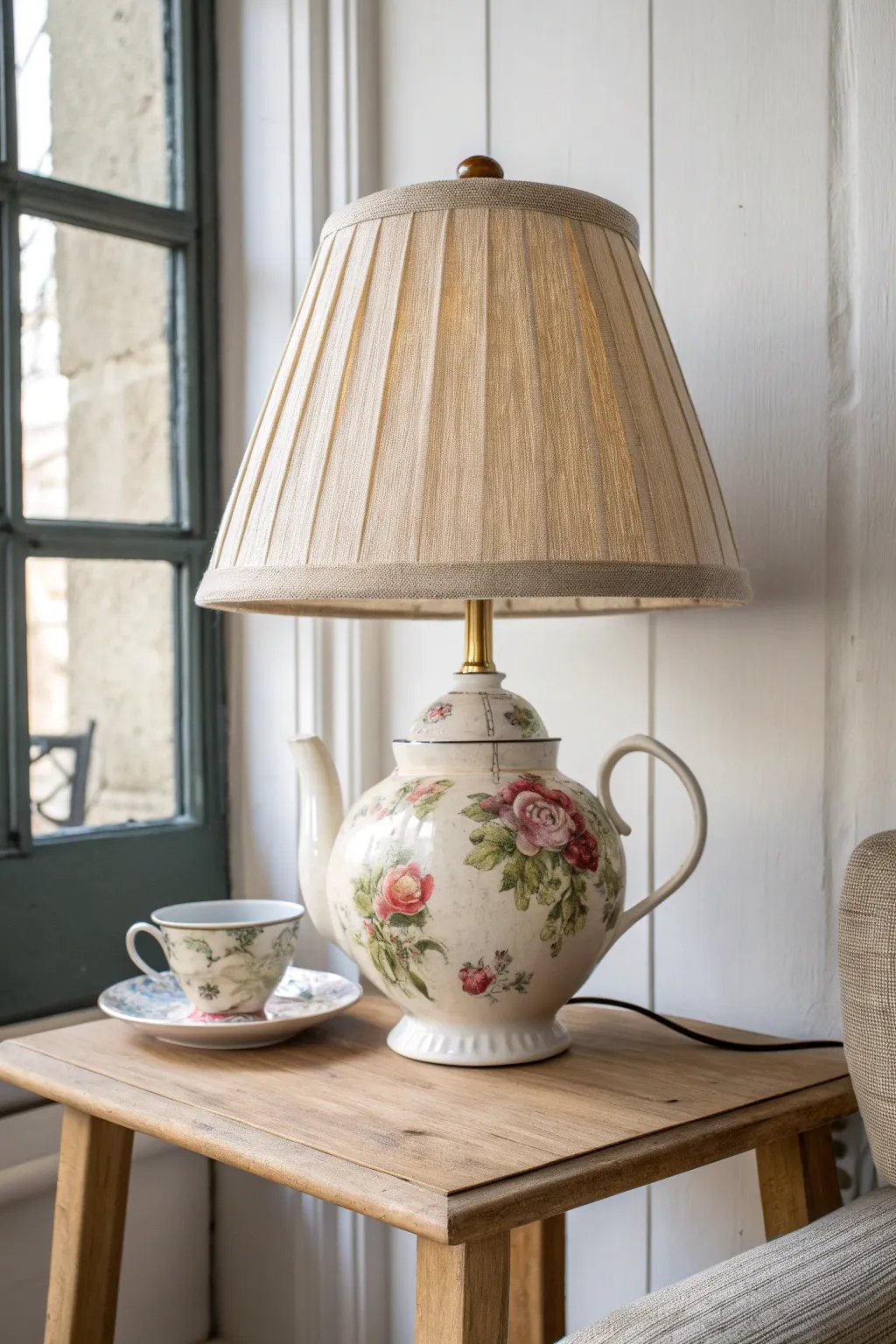 Illuminate your space with vintage charm—a floral teapot lamp that brings tea time magic to life!