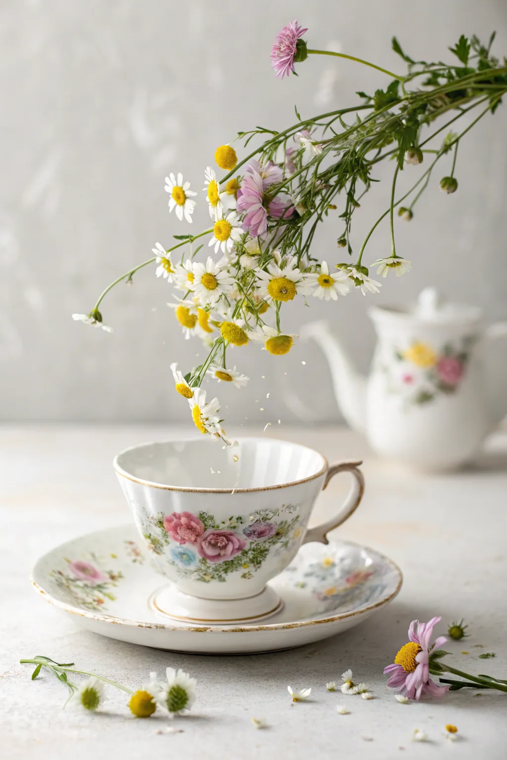 Transform your space with the magic of a floating teacup, where elegance meets whimsy in a captivating illusion.
