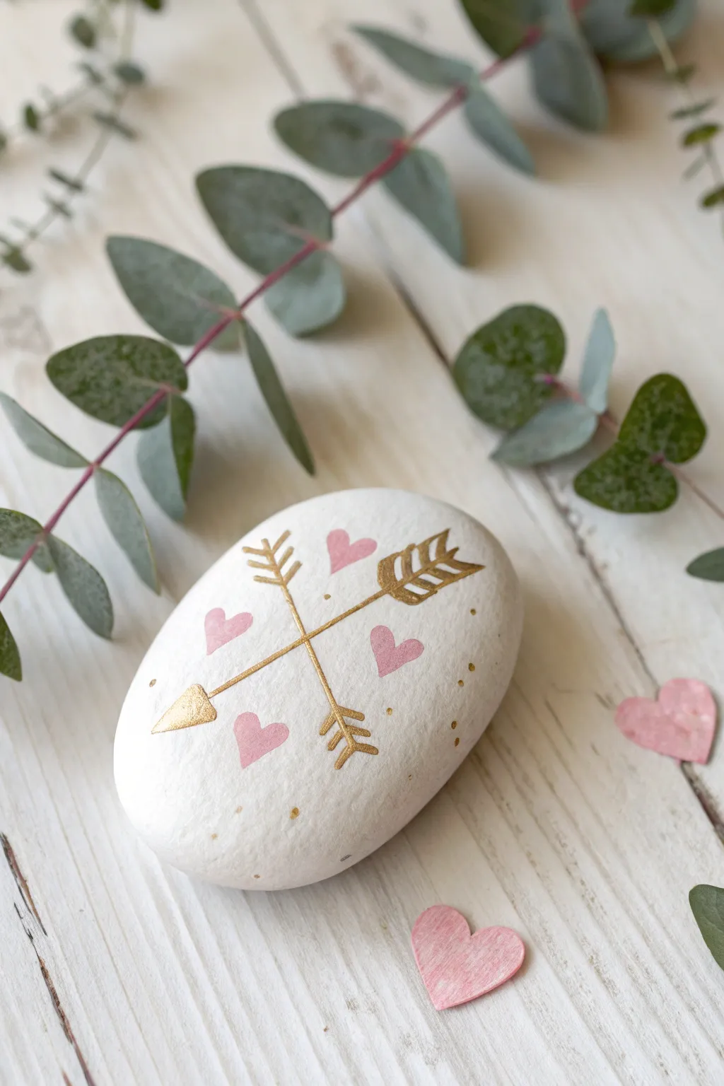 Capture the essence of love with Cupid's arrows elegantly painted on a smooth river rock. Perfect for a touch of timeless romance.