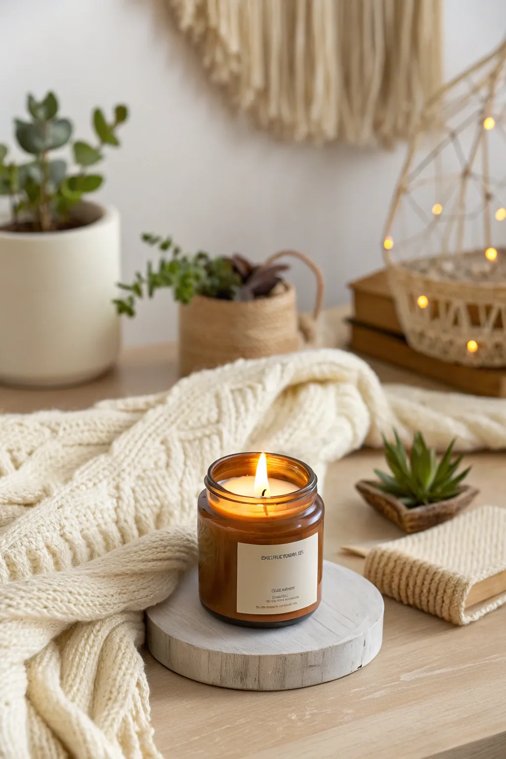 Set the mood for a perfect movie night with the warm glow of a vanilla and spice-scented candle.