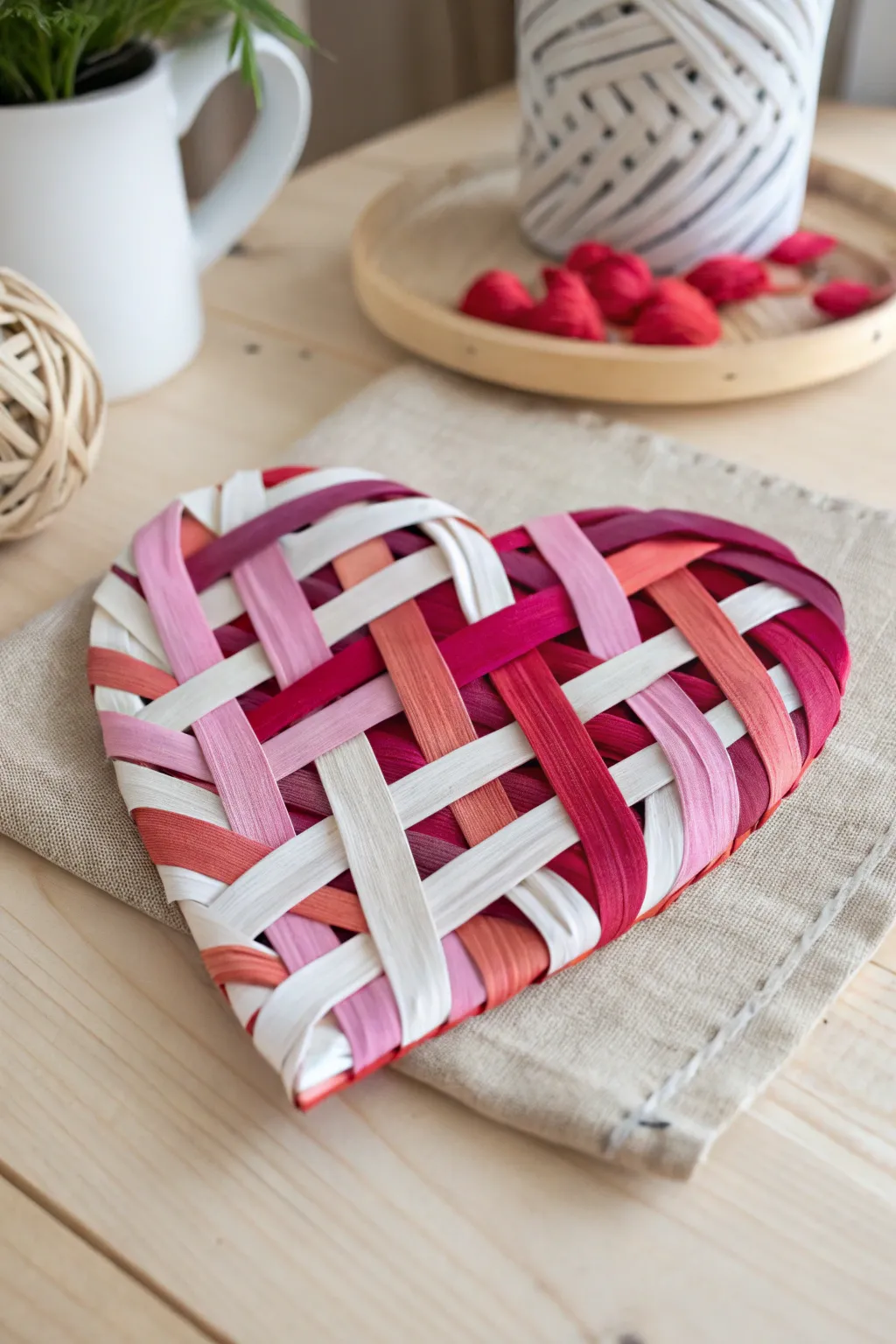Delight in the art of weaving with these vibrant, handcrafted paper hearts—perfect for a charming Valentine's Day craft.