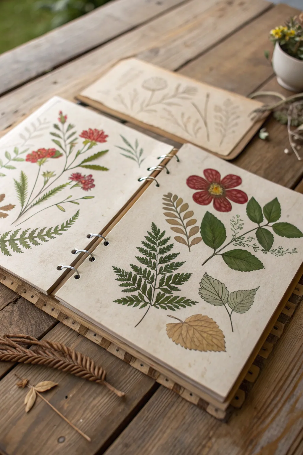 Embrace the outdoors with vintage botanical prints that bring nature into your scrapbook.