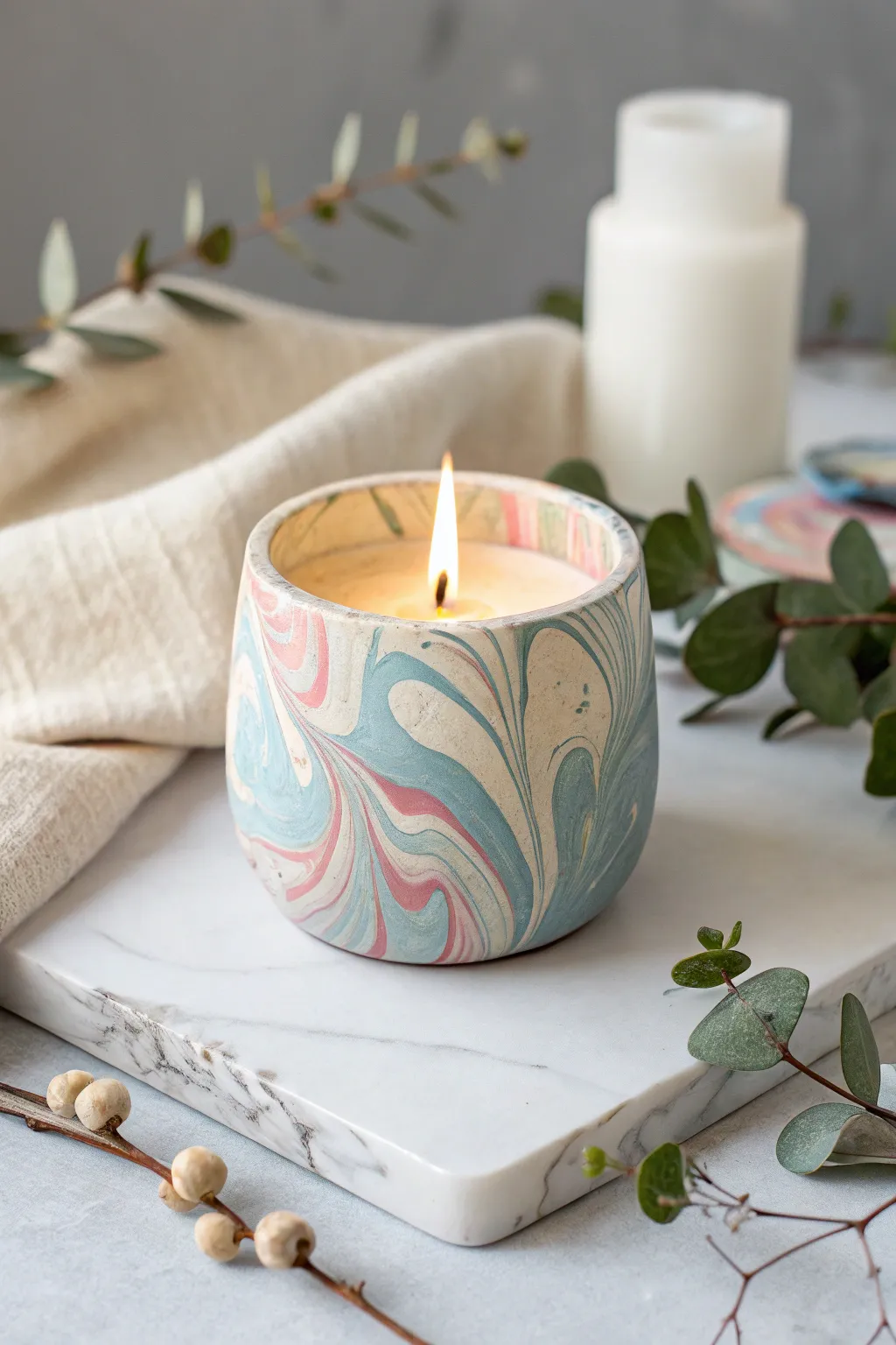 Elevate your space with the serene beauty of marbled candle holders.