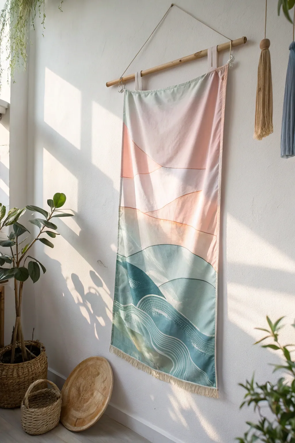 Elevate your space with the serene beauty of watercolor fabric banners.