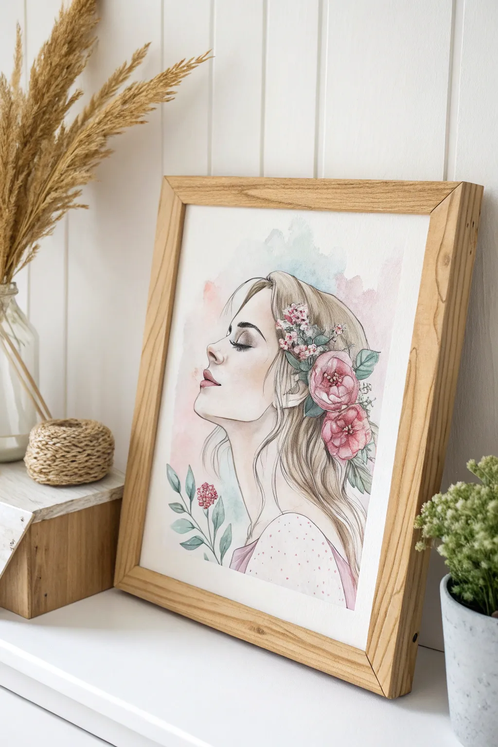 Capturing the essence of beauty in simplicity, this watercolor portrait exudes elegance with every brushstroke.