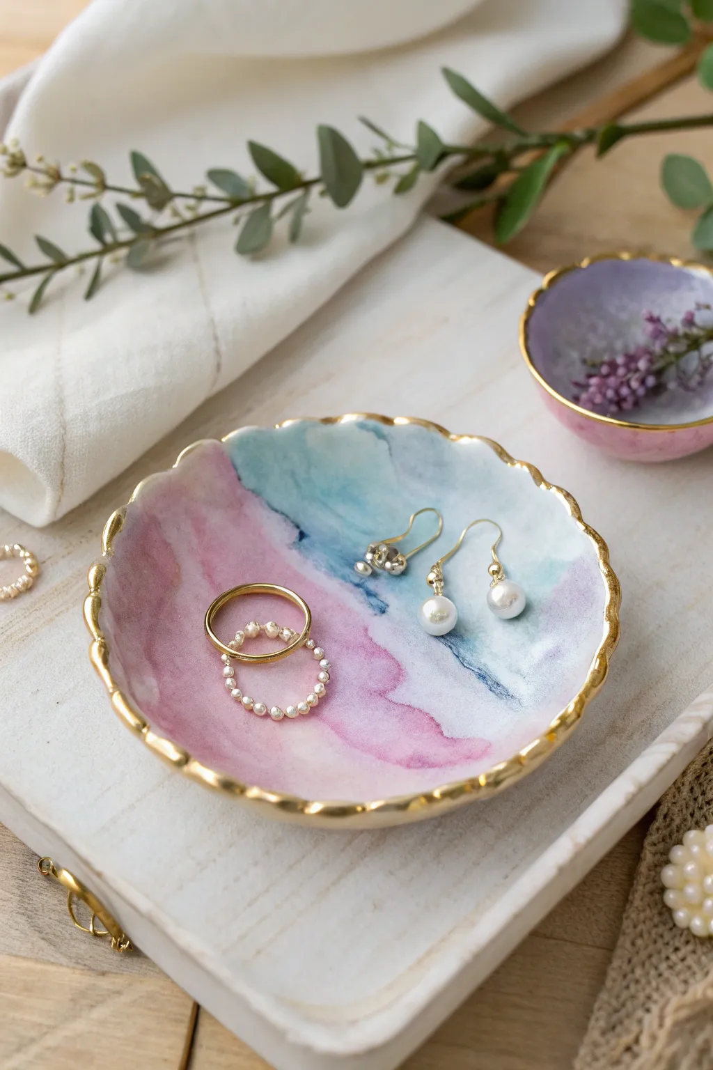 Crafted with love: a watercolor jewelry dish that adds a personal touch to any space.