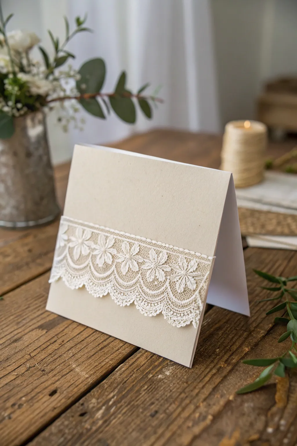 Elegant Simplicity: Add a touch of lace for timeless wedding card charm.