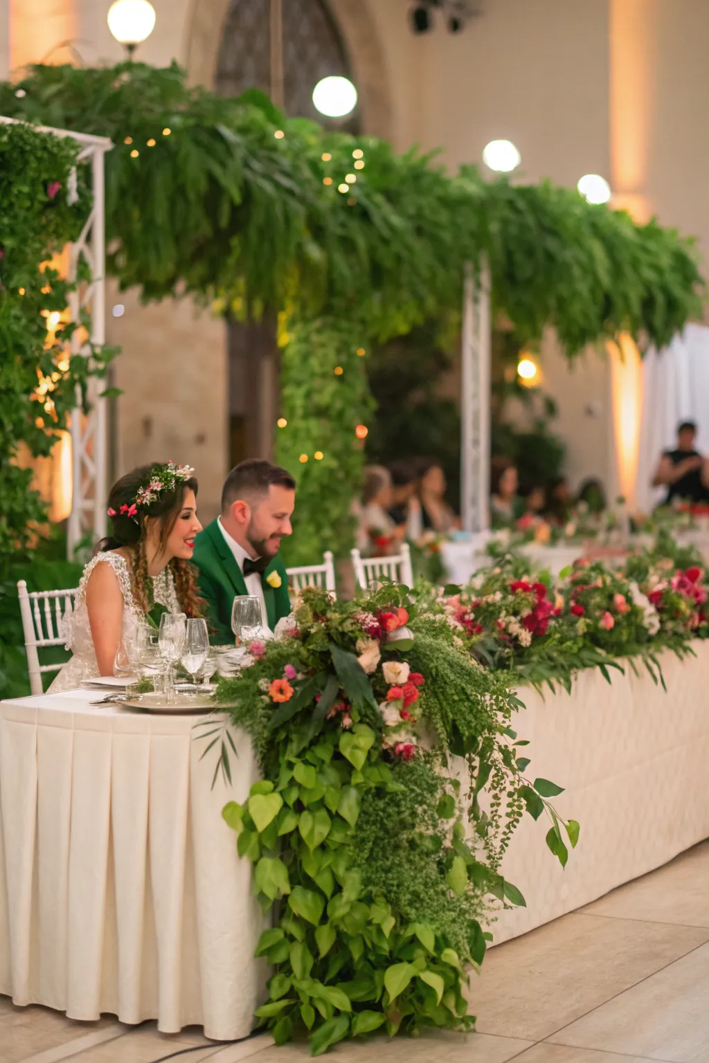 Lush greenery adds freshness and vibrancy to the decor.