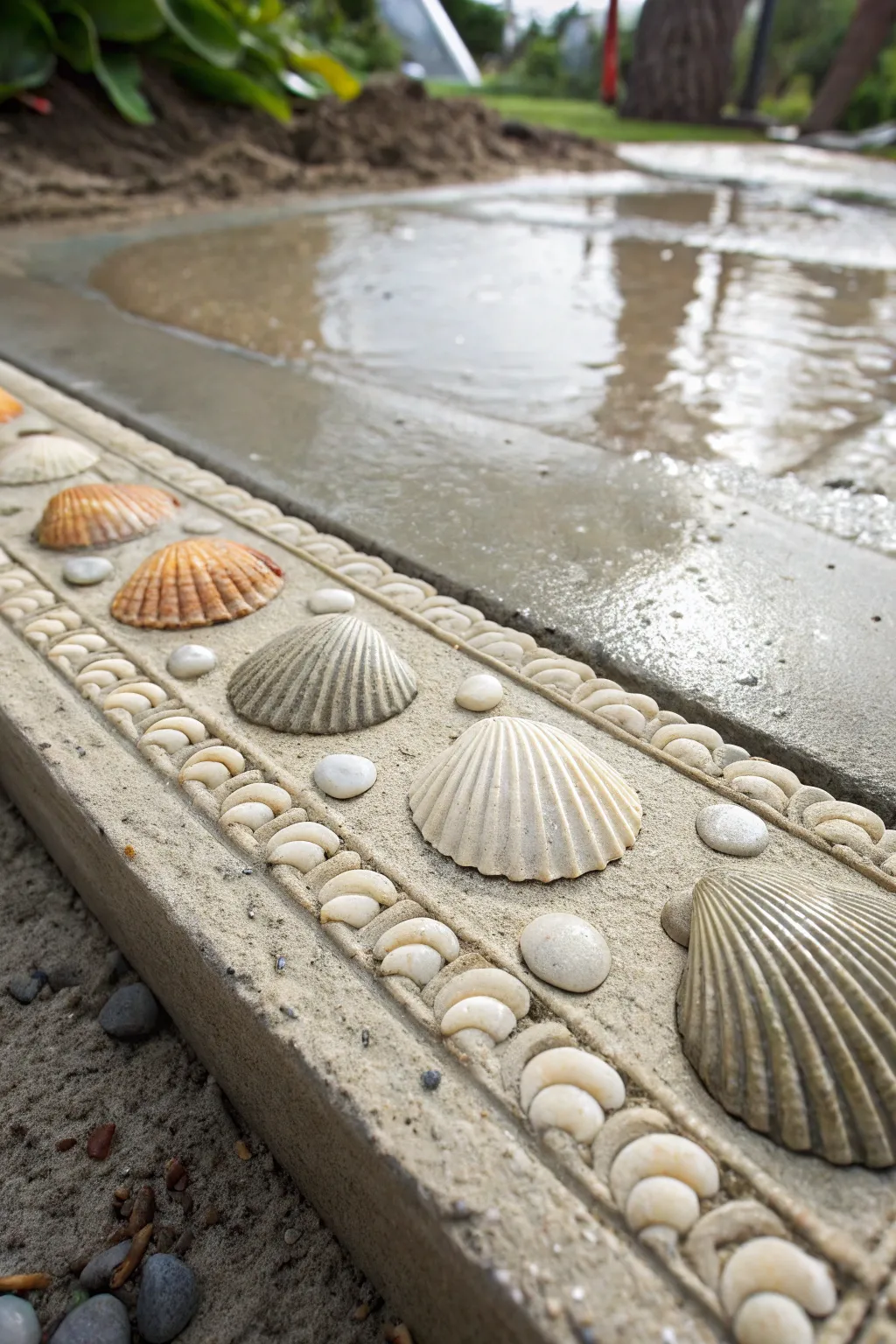 Craft your own seaside escape with a shell-embellished cement masterpiece.