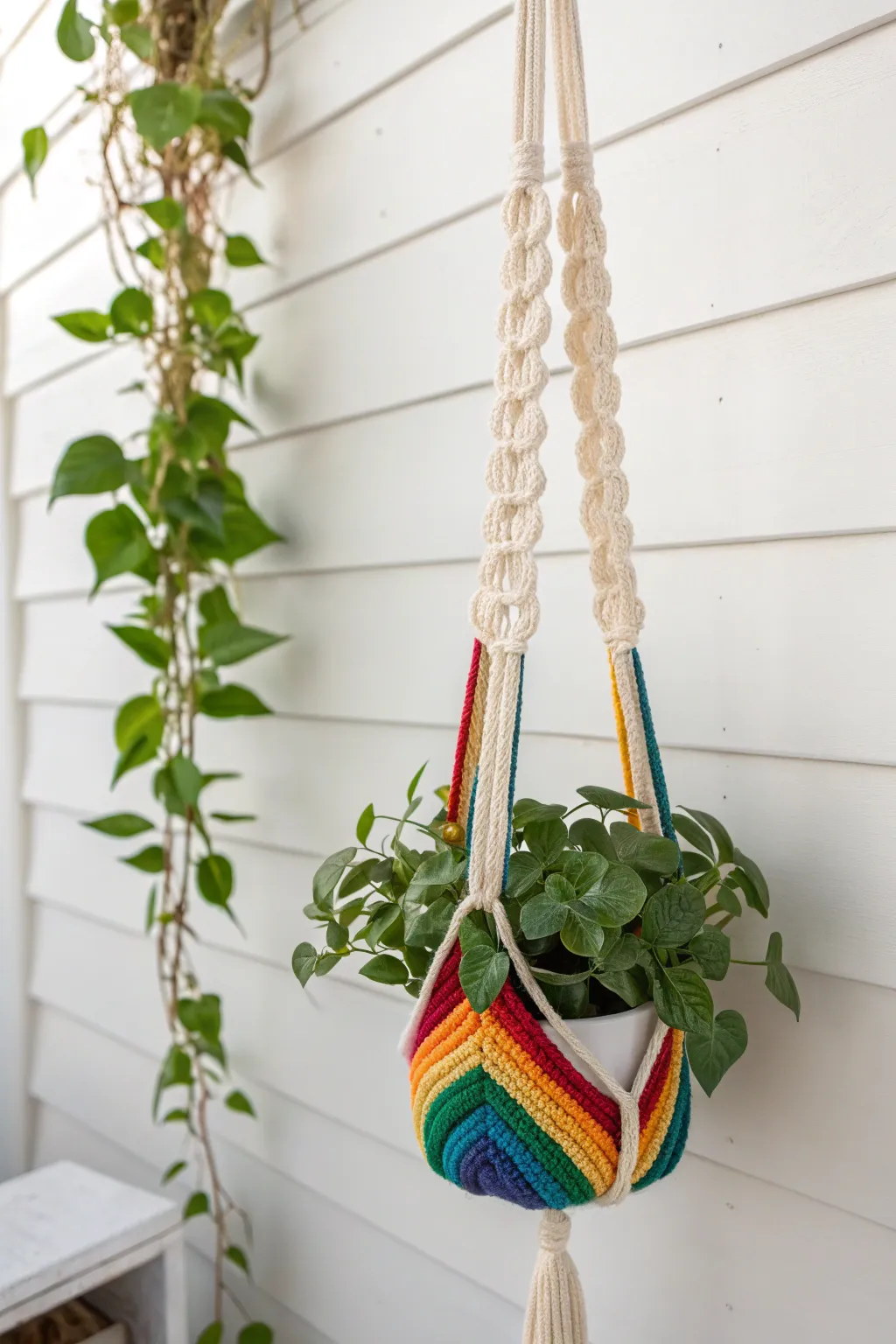 Add a splash of color to your home with this enchanting rainbow plant hanger—where minimalism meets boho charm!